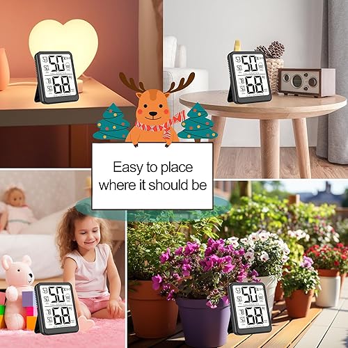 Miniatura 5 de Antonki Termómetro de habitación, higrómetro digital pequeño para interiores, medidor de humedad, medidor de humedad de temperatura con sensor de