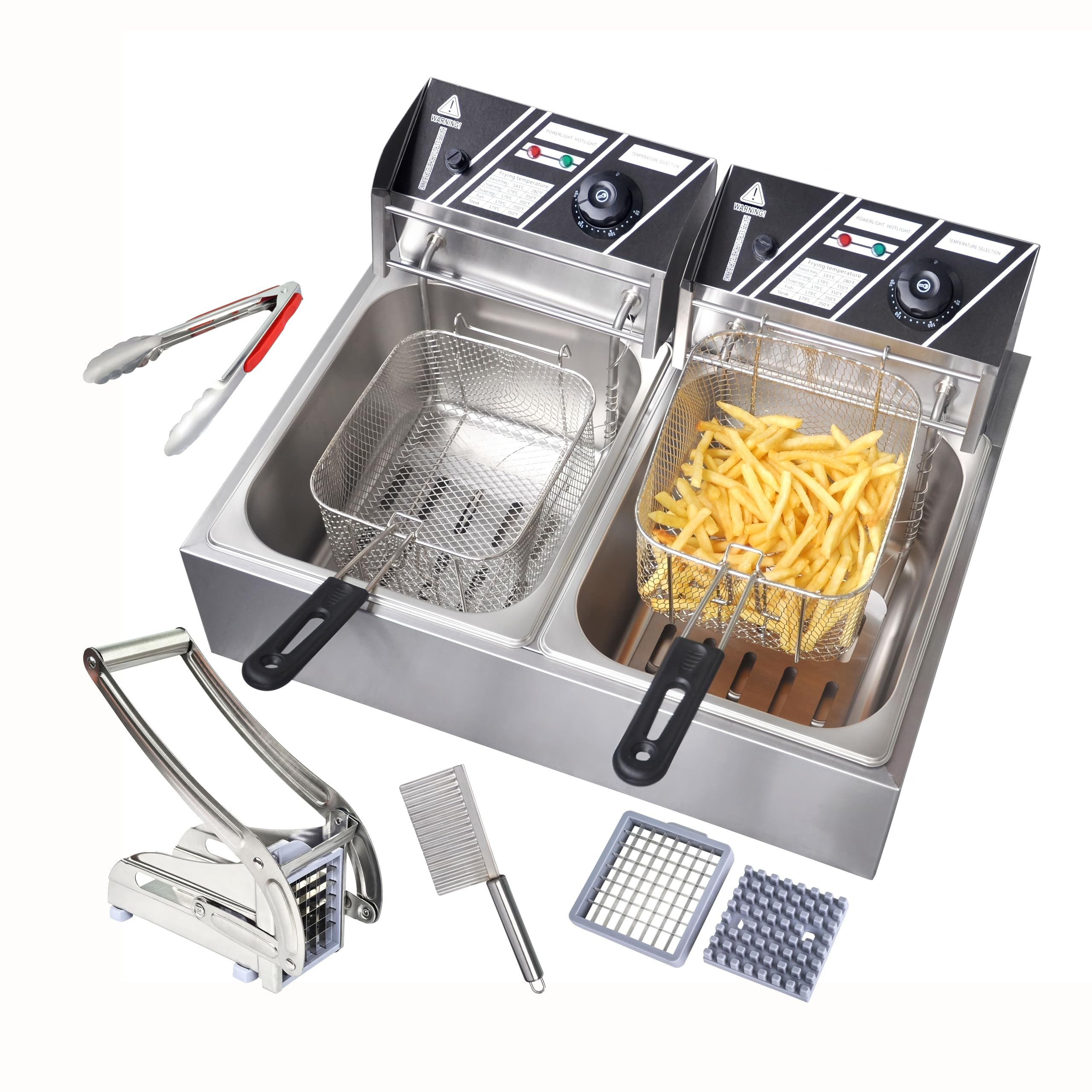 Electric Deep Fryer, 12L Commercial Stainless Steel Chip Fryer with Temperature Control, 110V 5000W Food-Grade French Fry Machine with Basket For Fried Chicken, Nuggets, Fries