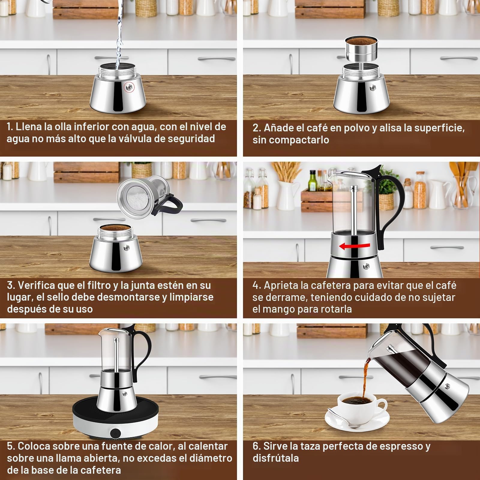 Cafetera Espresso Transparente de Acero Inoxidable 304 Moka Pot Cafetera Espresso Cafetera Percoladora Capaz Cafetera Moka Cafetera Percoladora Para Casa y Camping 6 Taza 350ml