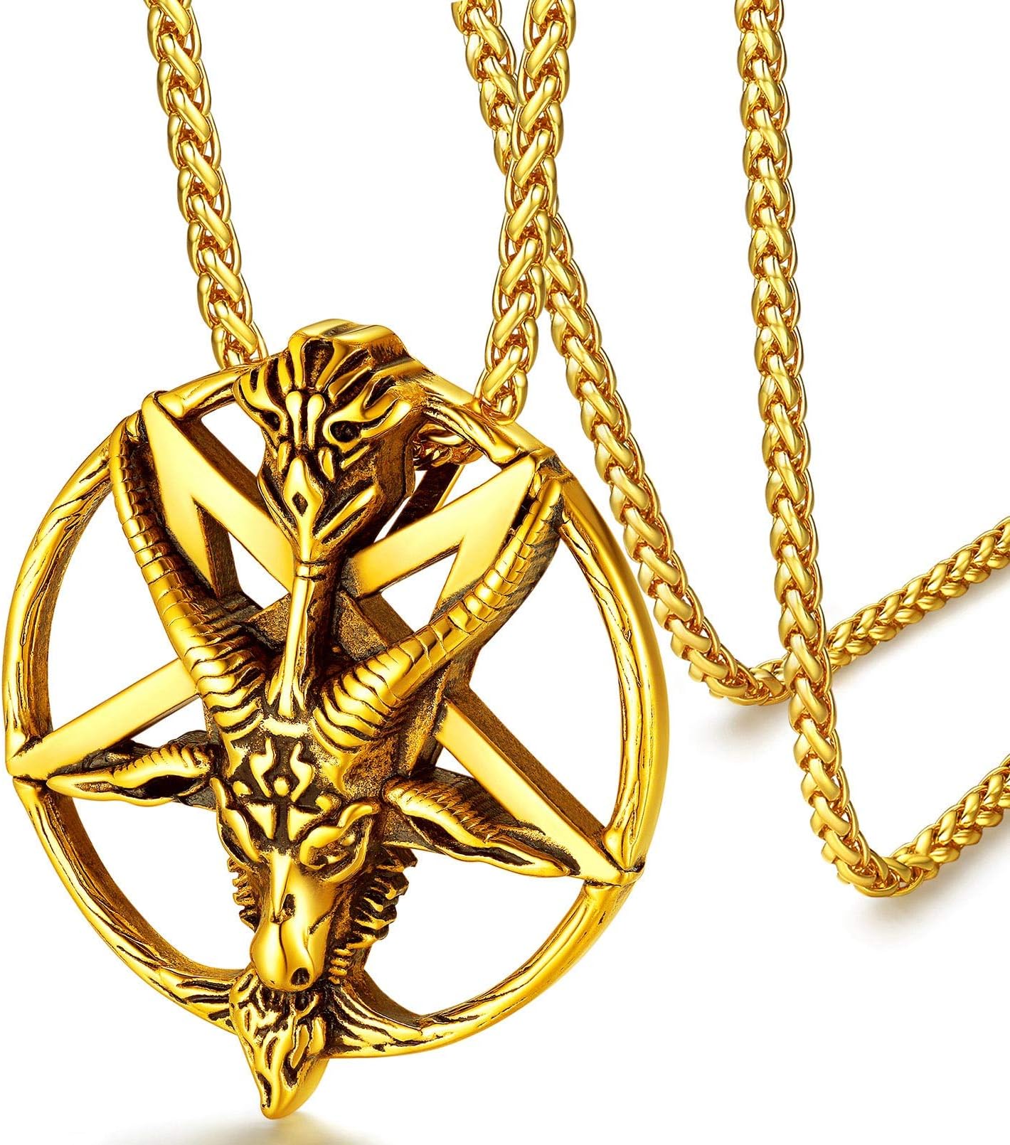 Leviathan Satanic Brimstone Cross Necklace, Gold Plated Stainless Steel Satan Church Jewelry, Alchemical Symbol for Brimstone Pendant Satan Goat Necklaces for Men with Gift Box