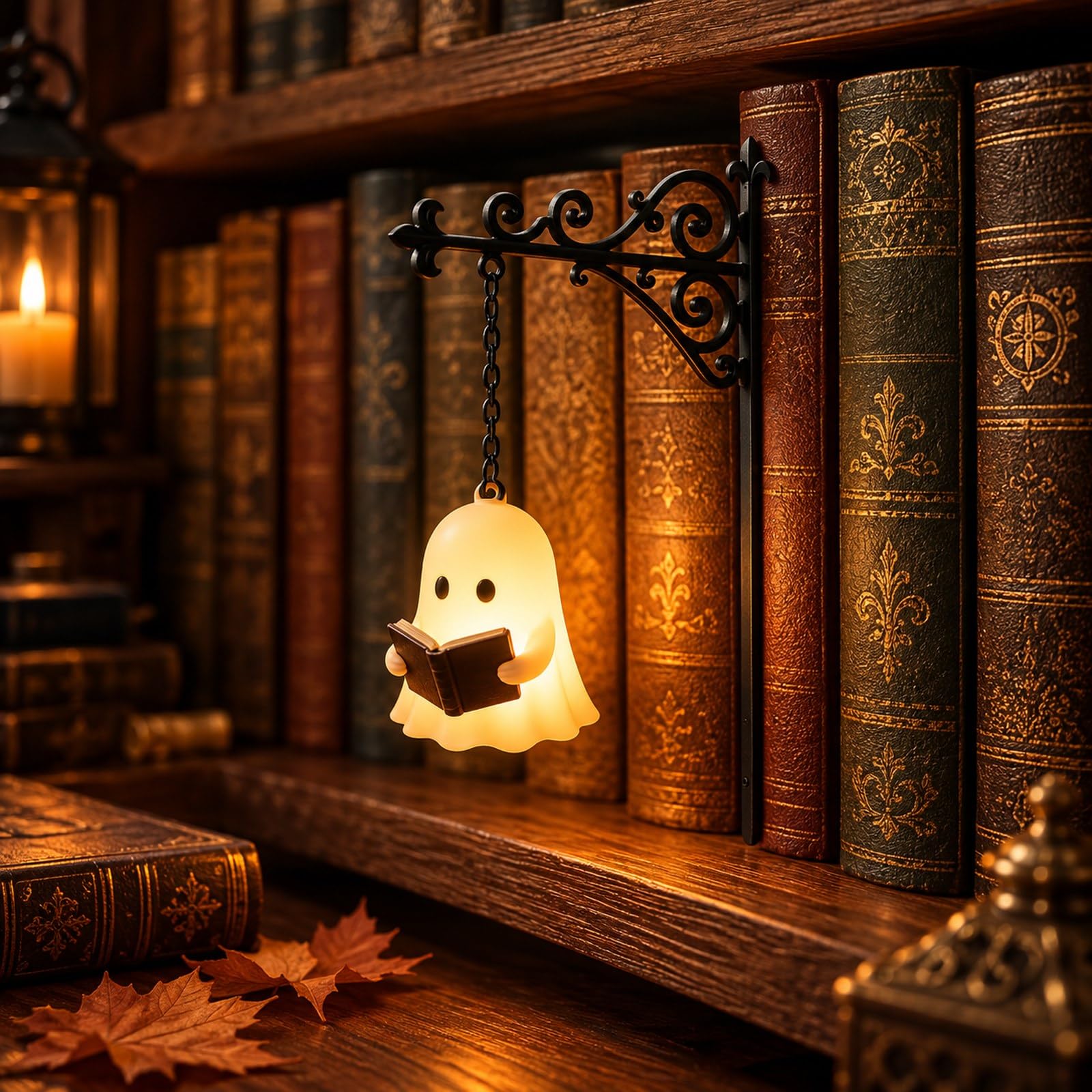 QhgPnt Library Lantern Bookshelf Lamp, Ghost-Decorative Bookshelf Lantern