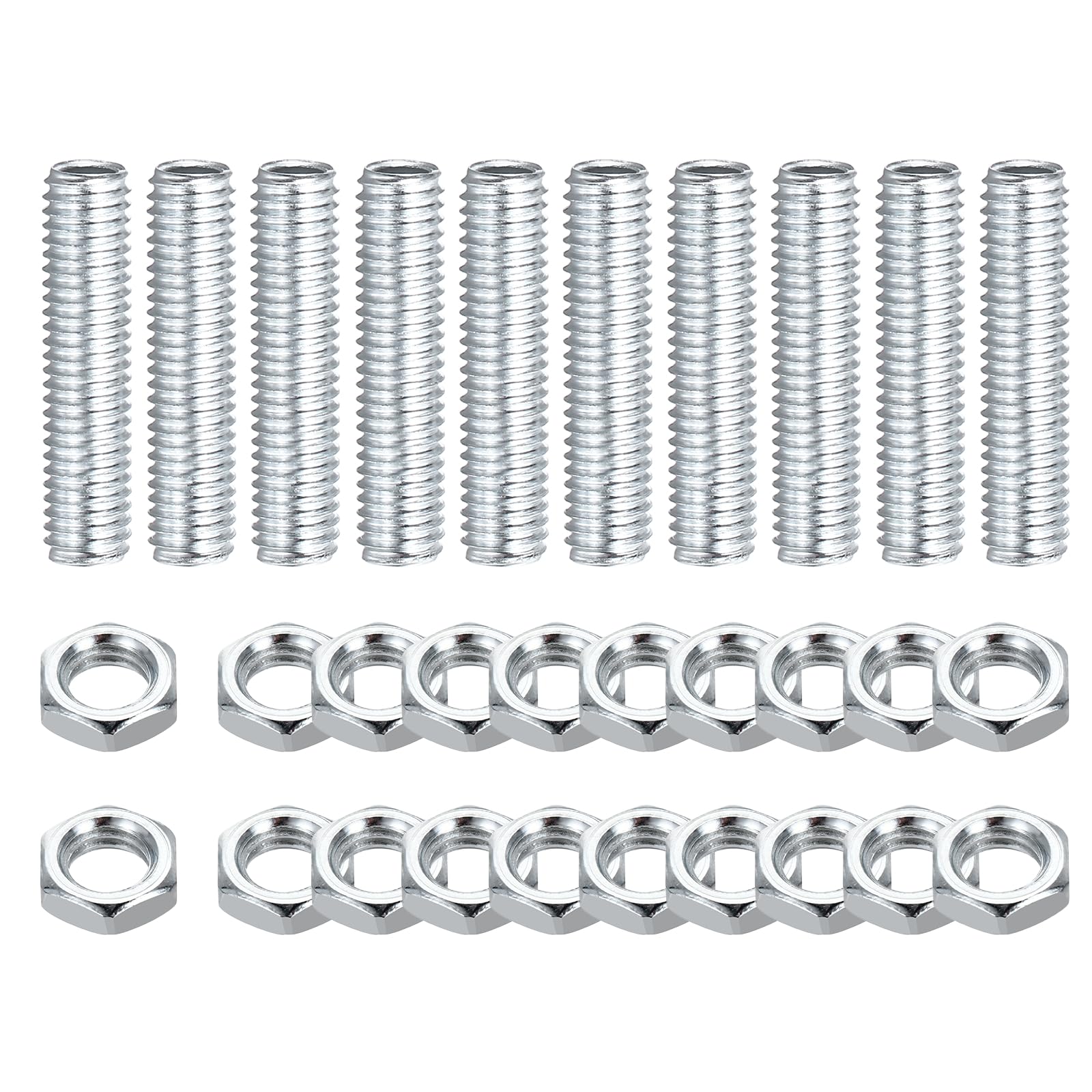sourcing map 10Pcs 35mm Lamp Pipe Nipples Kit with Lock Nuts, M8x1.25 Coarse All Threaded Hollow Tube Lamp Repair Hardware Fasteners for Chandelier Ceiling Lamps Assembly DIY, White Zinc