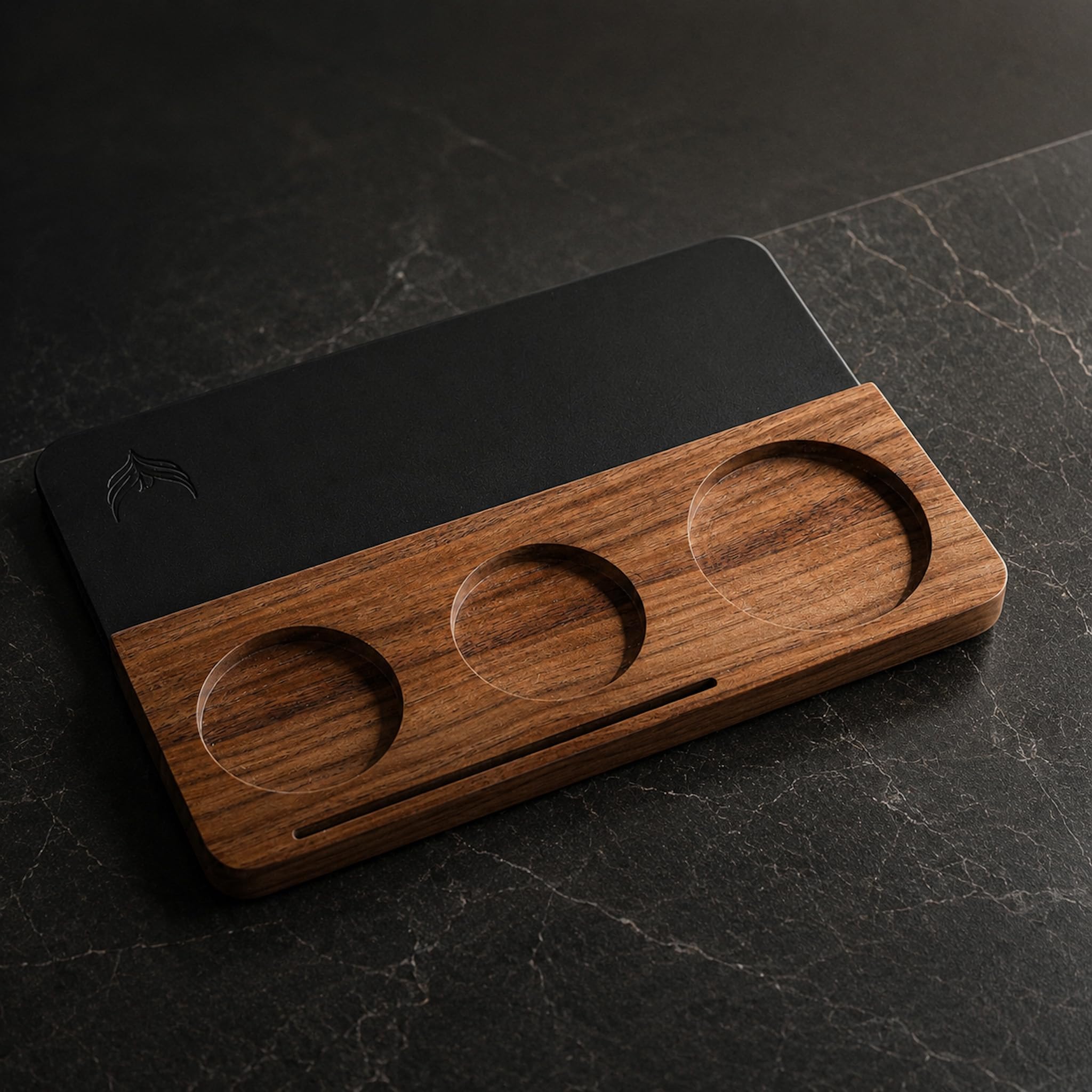 Alfombrilla de café espresso de 58 mm, nogal y cuero, organizador de alfombrillas de café para máquina de espresso, almacenamiento de herramientas de barista