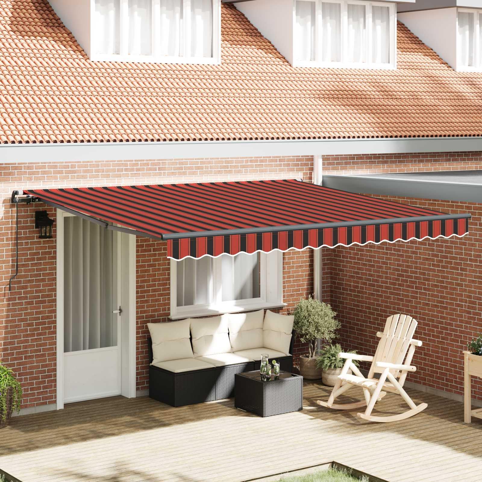 Store rétractable orange et marron 400x300 cm avec mécanisme manuel pour ombre de terrasse