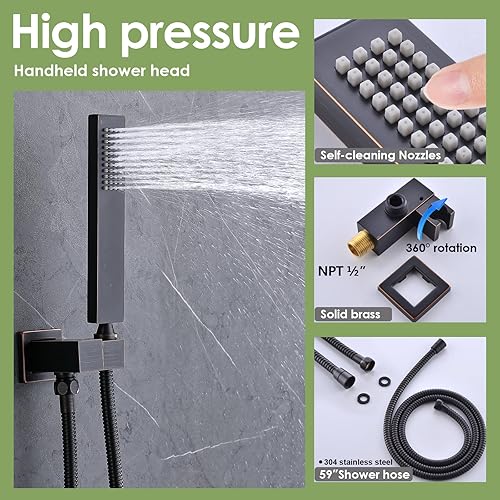 Miniatura 5 de Enga Sistema de rociado de cuerpo de ducha, sistema de cabezal de ducha de lluvia de 12 pulgadas montado en la pared, sistema de chorros de ducha de