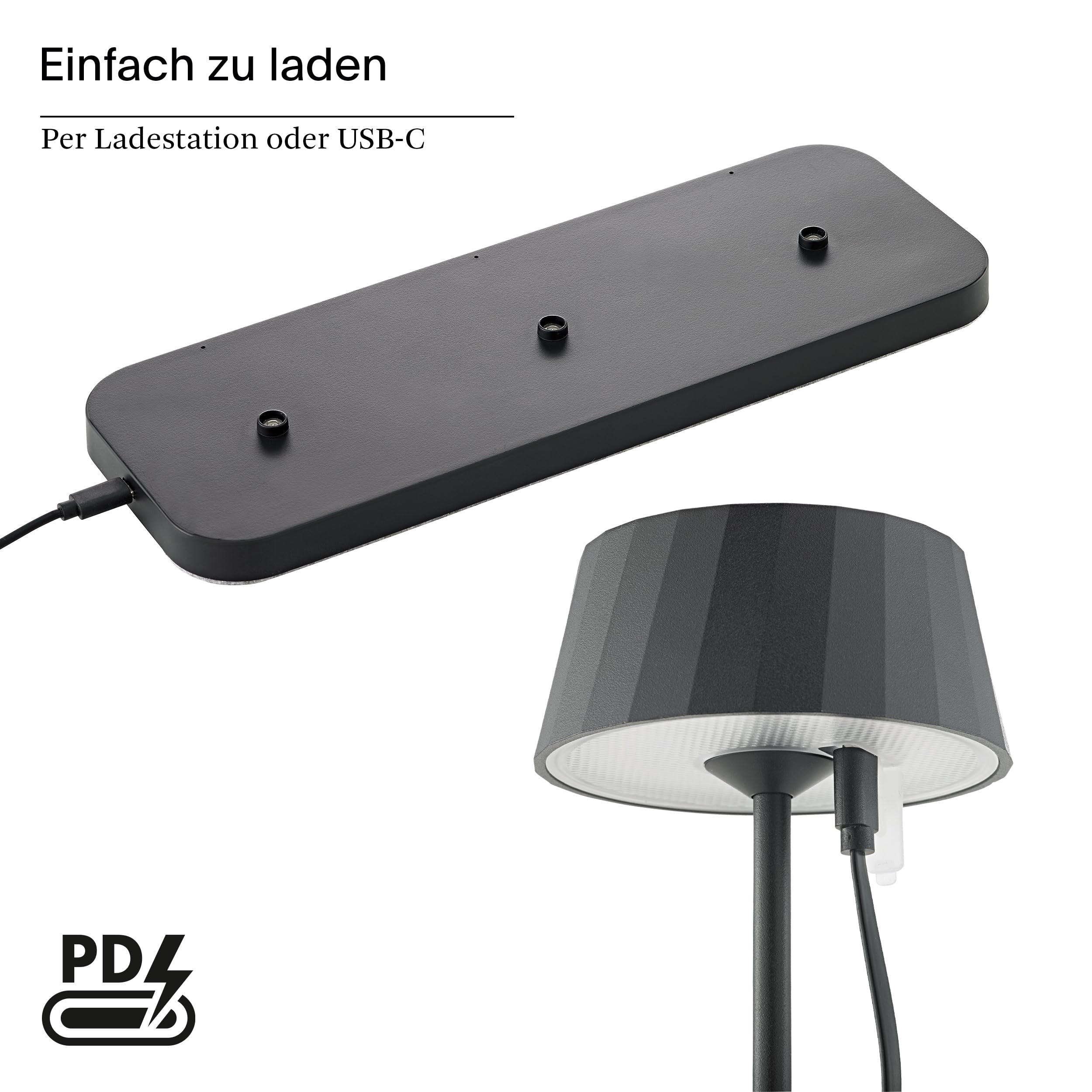 SIGOR Facetta Remote 3er-Set nachtschwarz inkl. Ladestation - LED Akku-Tischlampe dimmbar & kabellos mit Fernbedienungsfunktion, FlexMood (2200K/2700K), bis 12h Leuchtdauer, IP44 Outdoor & Indoor
