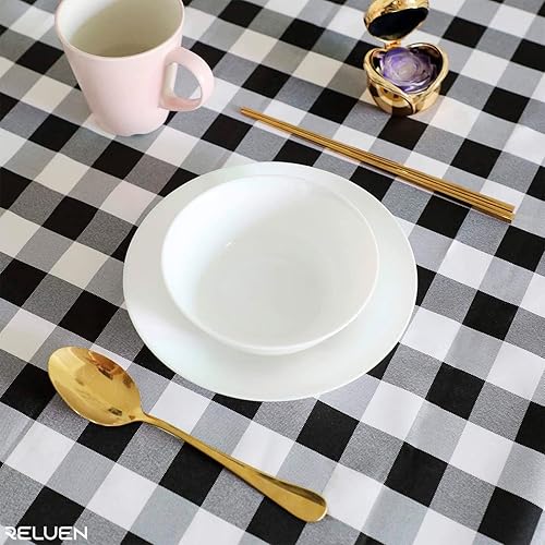 Miniatura 6 de Mantel a cuadros de búfalo de 35 x 35 pulgadas, estilo mantel a cuadros blanco y negro, lavable a máquina, de poliéster, impermeable, fácil de