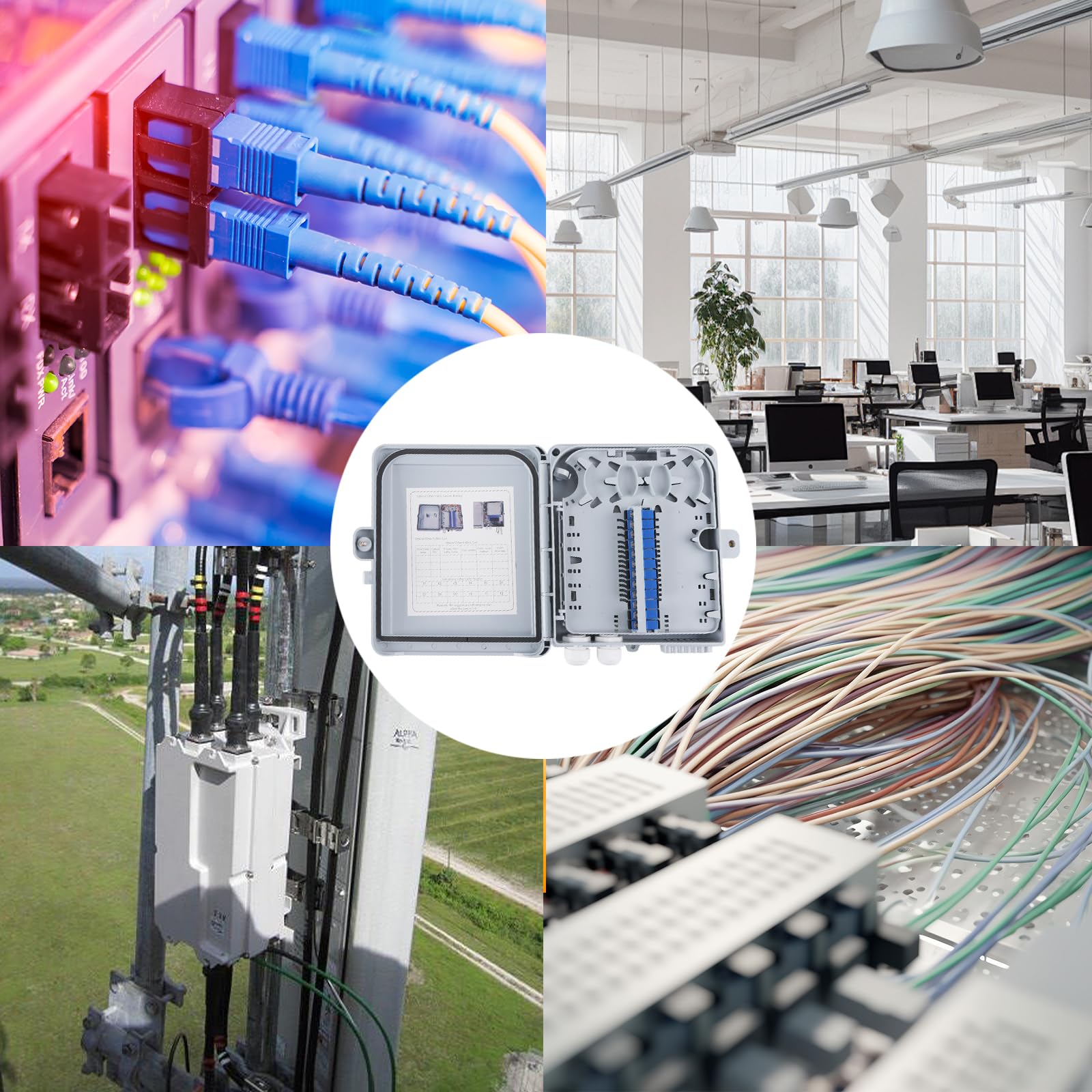Boîte de distribution de fibre optique 12 cœurs, boîte de distribution de fibre FTTH à 12 ports - Boîte de jonction de bornes à fibre optique avec coupleur de câble en fibre SC