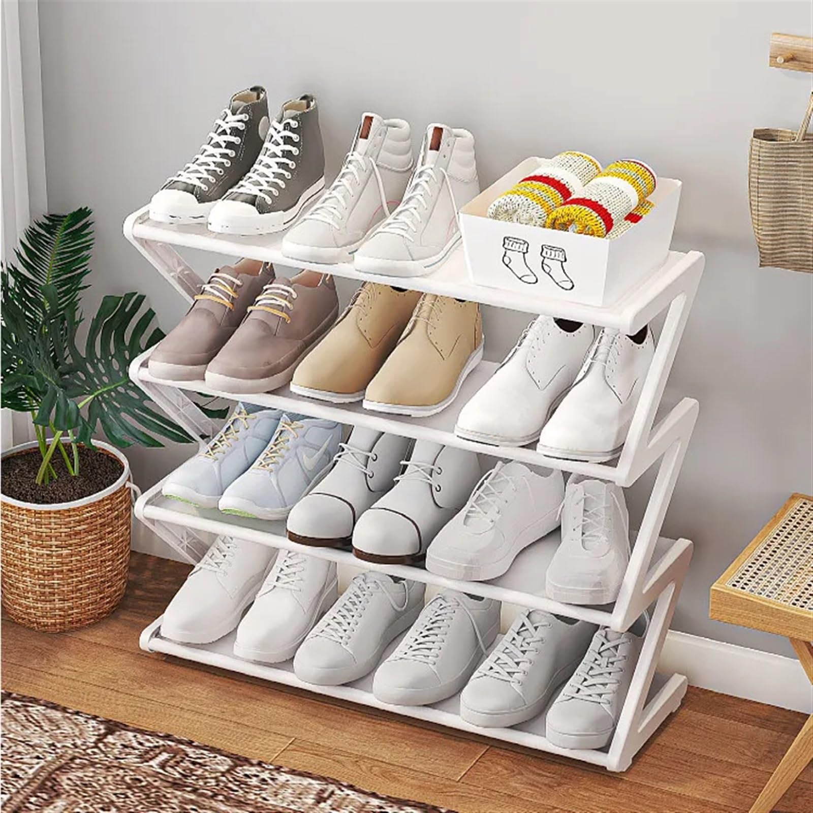 Zapatero plegable de 7 niveles, multifuncional, de tela, ahorra espacio, solución de almacenamiento para zapatos, color rosa, ideal para entrada y armario