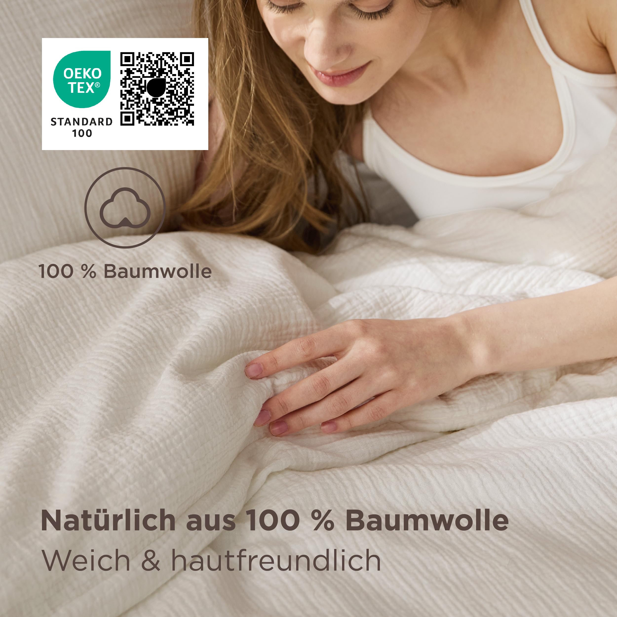 BEDSURE Musselin Bettwäsche 135x200 2teilig - 100% Baumwolle Bettwäsche-Sets für Kinder und Erwachsene, 1 Bettbezug 135 x 200 und 1 Kissenbezügen 80x80 cm, OEKO-TEX Zertifiziert Sommerbettwäsche Beige - 2