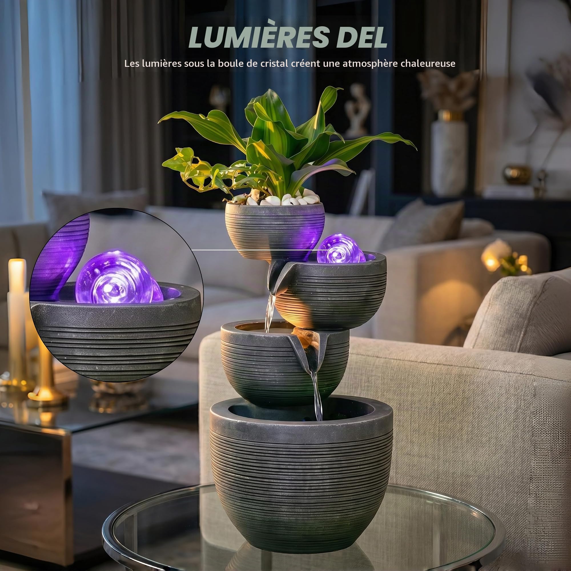 Fontaine d'intérieur avec éclairage LED, Fontaine de Jardin