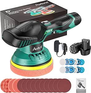 Avhrit Cordless Buffer Polisher kit with 2 Battery, 6 Inchs Polisher for Car Detailing, Car Buffer Waxer Kit with 6 Variable Speed Used for Car Detailing/Waxing/Buffer/Polisher