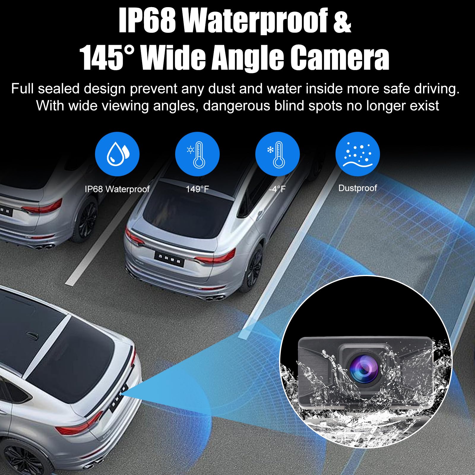 Kit Camara Marcha Atras Coche Inalambrica Digital, 1080P Cámara Visión Trasera WiFi IP68 Impermeable con 5" LCD Monitor, Instalación Simple Transmisión 300M para 12V-36V Camiones camionetas SUV