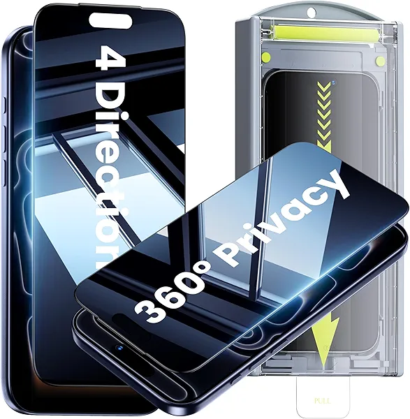 WSKEN for iPhone 17 Pro Max Privacy Screen Protector - [4 Way 360 Anti Spy] [Auto Dust-Remove] 10X Military Shatterproof 4 Directions Zero Bubble Anti Peep Tempered Glass Film for 17 Pro Max