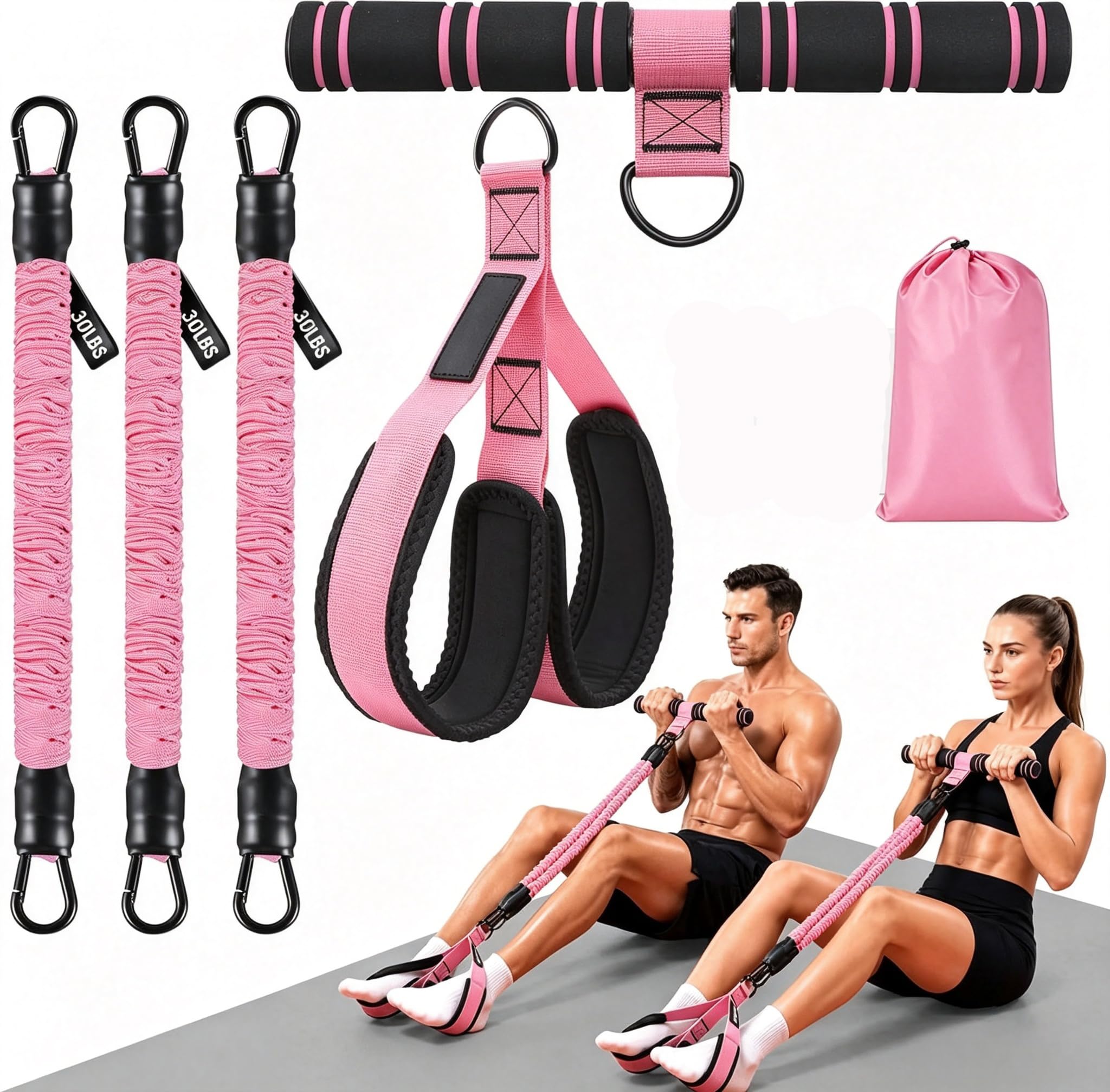 Upgraded Pedal Resistance Bands with Handle – 30-90lbs Adjustable