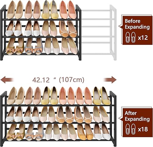 Miniatura 4 de FAVOOSTY Zapatero expandible de 3 niveles, estante ajustable para zapatos, organizador de almacenamiento que ahorra espacio, estante de metal para