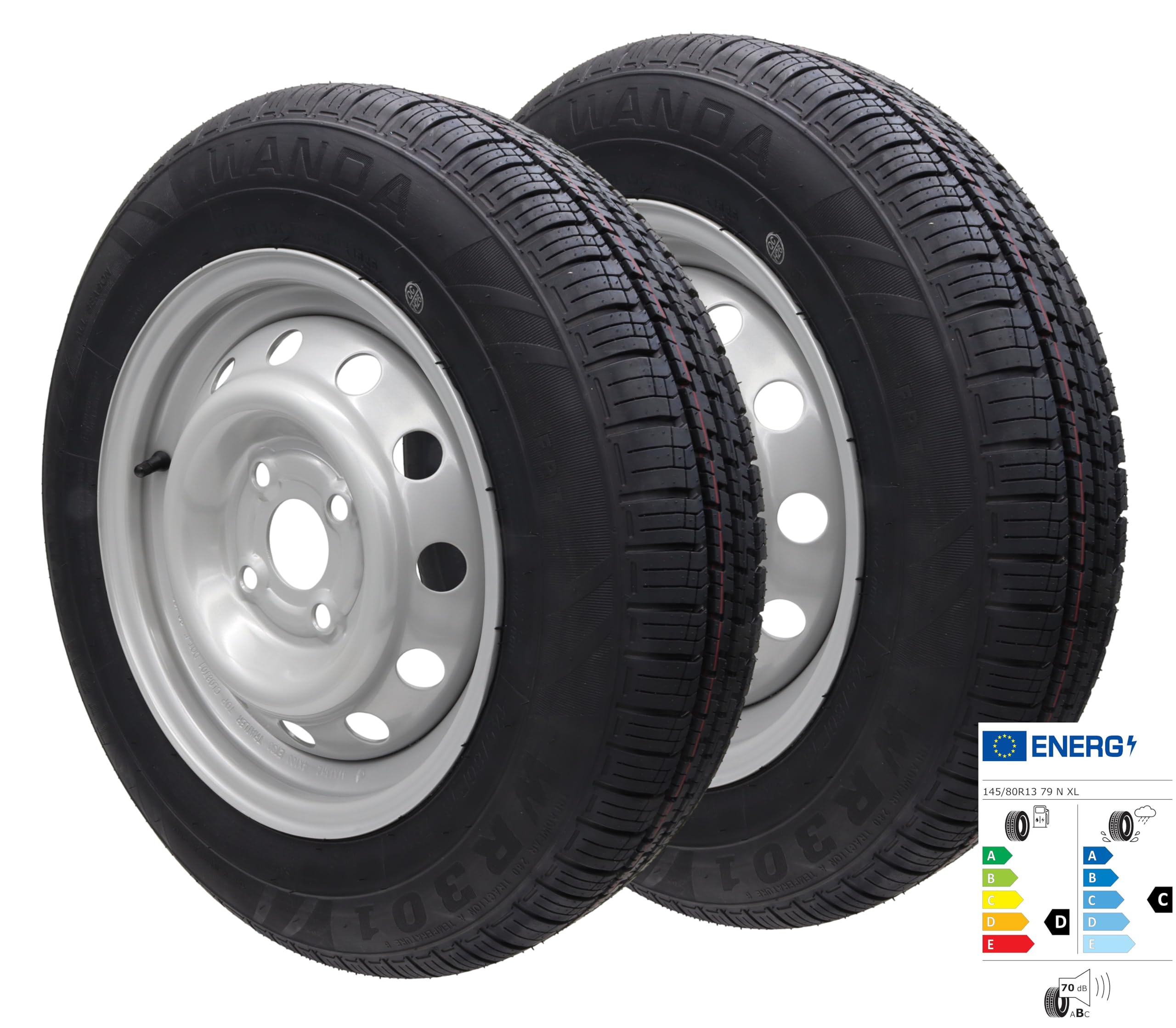 Kompletne koło 145/80R13 79N 4 x 100, do przyczepy samochodowej, felga 4J x 13, opony 145 80 R 13 (2 szt.)