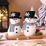 SmoothNovelty 2 Pcs Winter Snowman Plush Toys 6'' Snowman Figurines with Black and White Checkered Scarf Christmas Snow Man Table Centerpieces for Holiday Winter Home Table Fireplace Decor