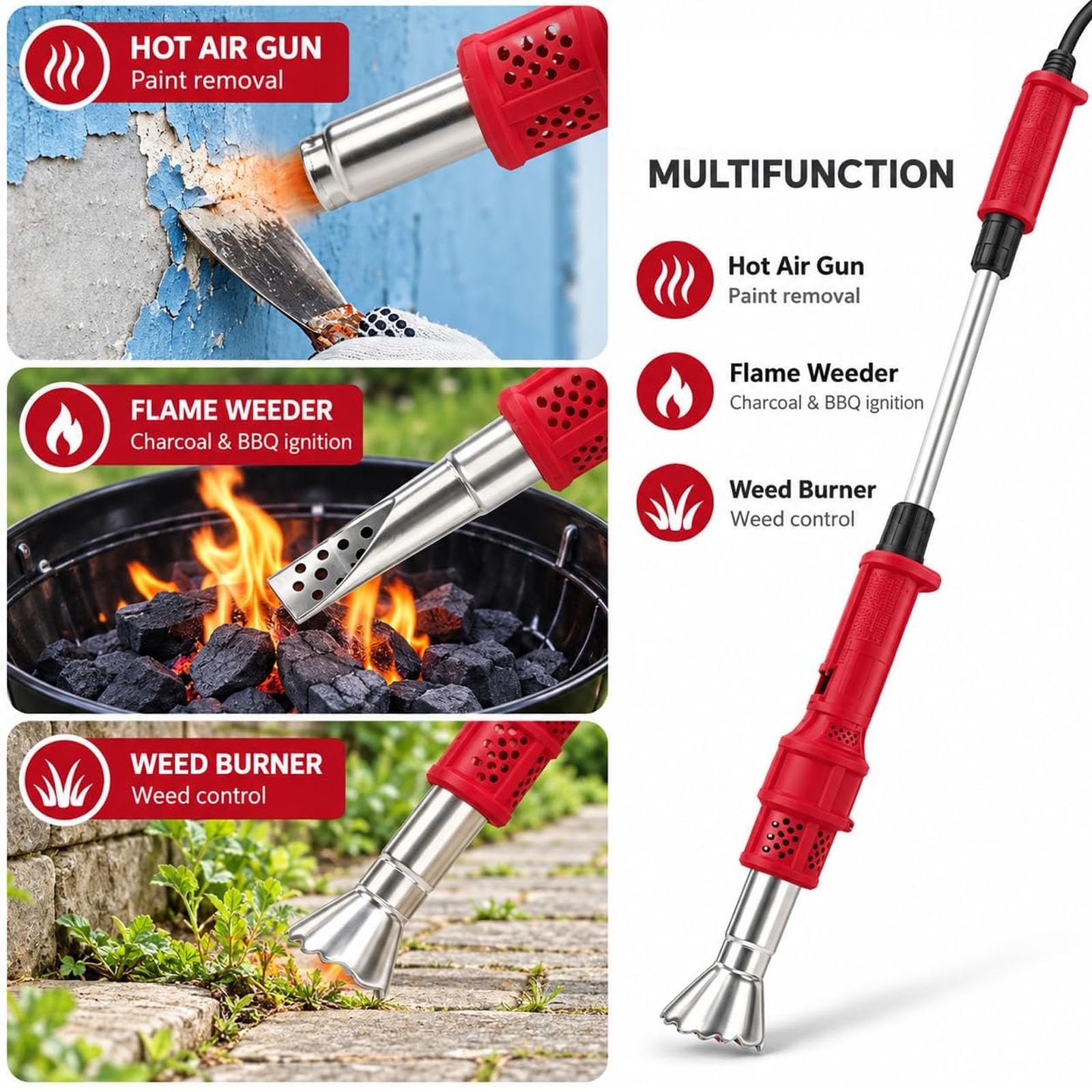 Bruciatore Elettrico Termico per Erbacce da 2000W con 2 ugelli