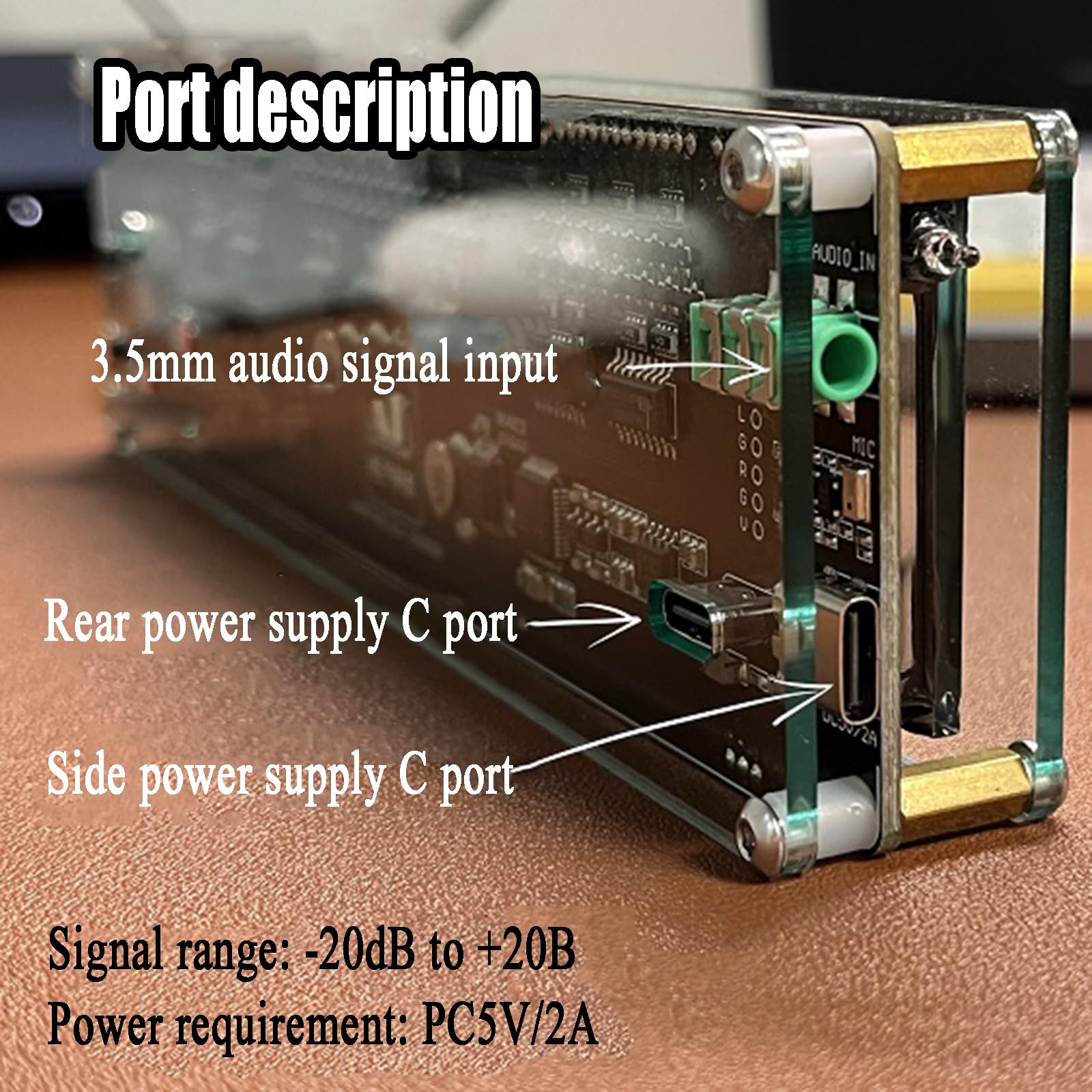 Analizator widma muzycznego LED, wejście sygnału audio 3,5 mm, obsługuje 25-pasmowy podział częstotliwości, tryb oświetlenia poziomowego, tryb spektrum, tryb zegara, dla muzyków i entuzjastów