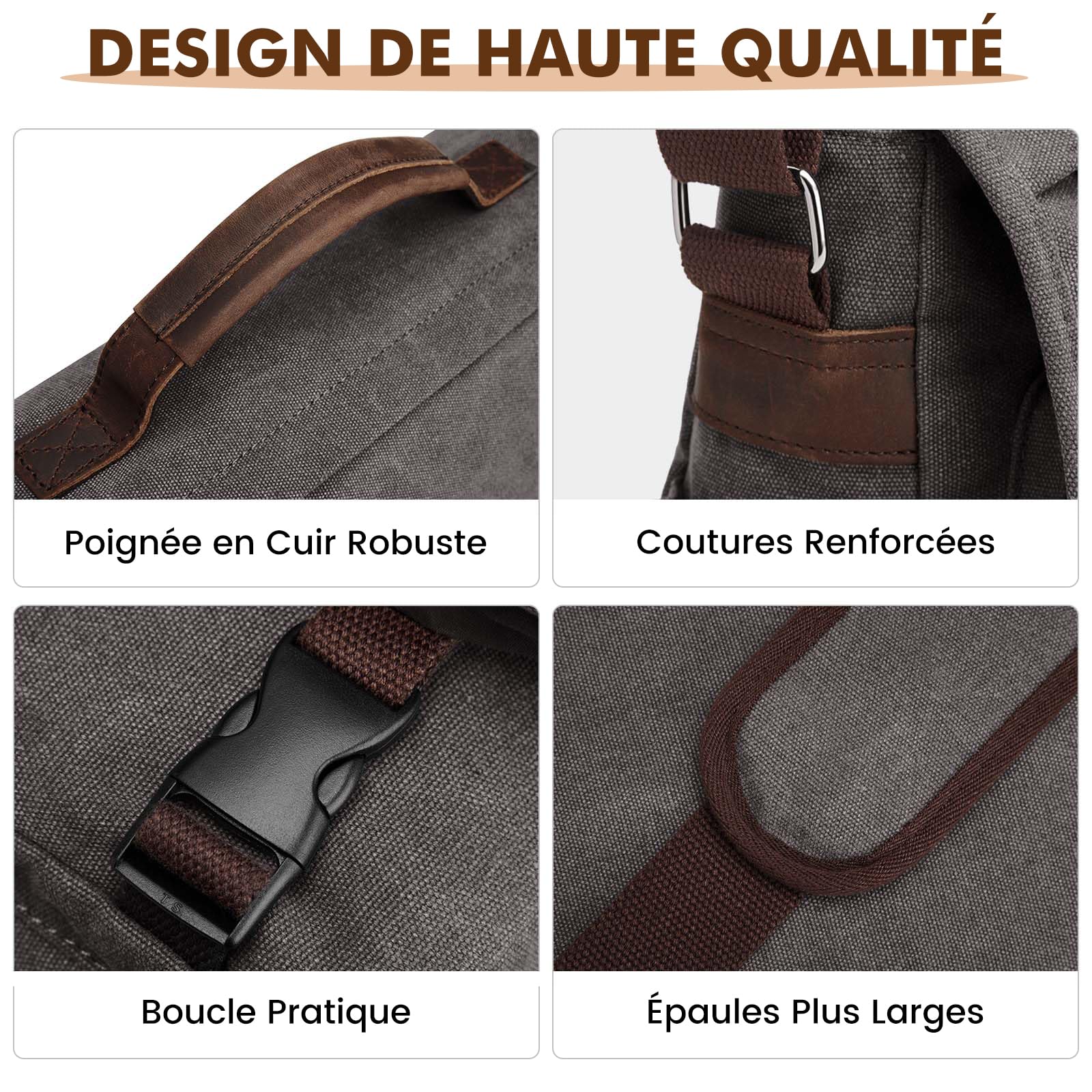 S-ZONE Homme Sac à Bandoulière 17,3 Pouces Sac Messager Surdimensionné en Toile pour Ordinateur Portable Porte-documents Sac de Travail avec Compartiment à Bagages