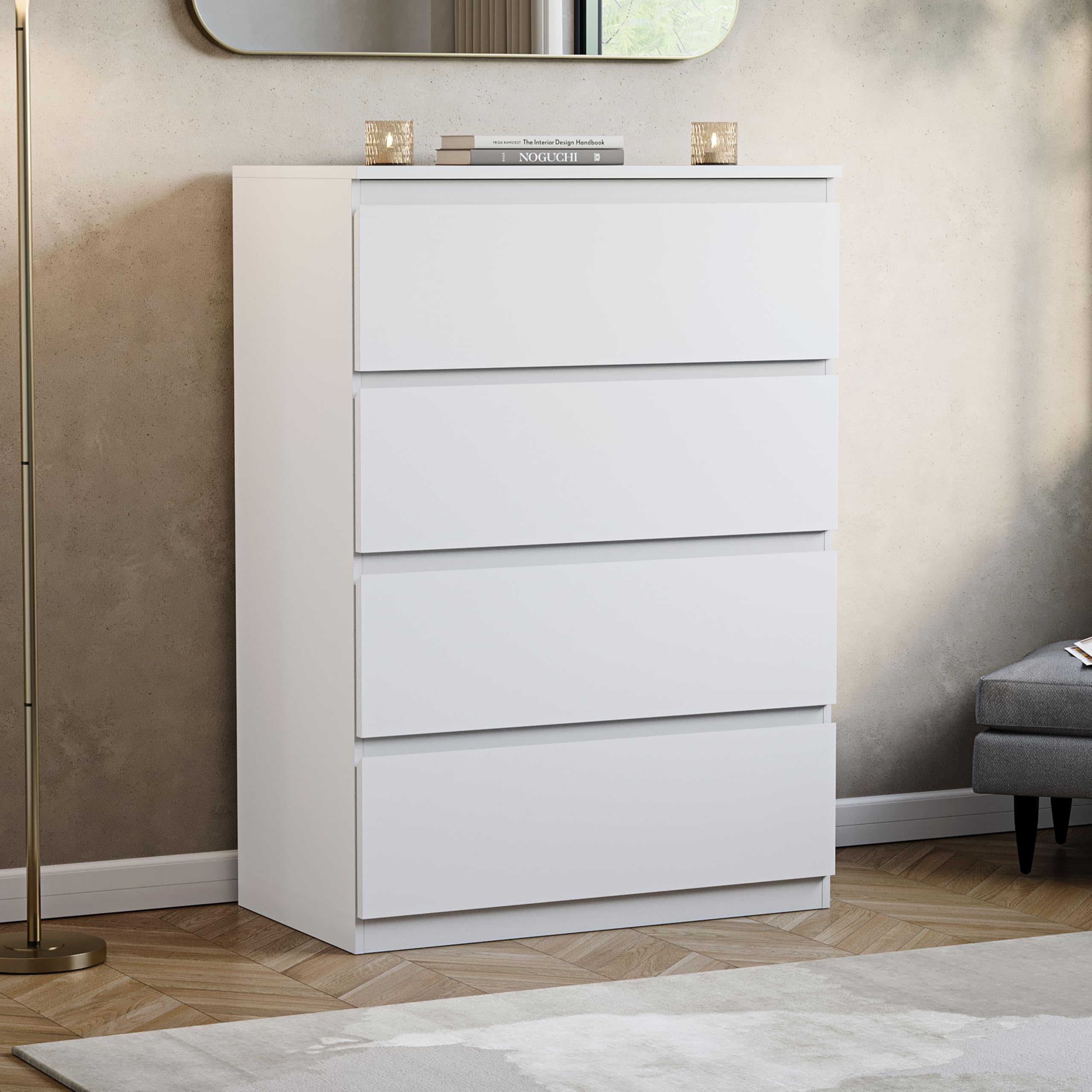 Vida Designs Denver 4 Drawer Chest of Drawers | White | Space-Saving Storage | 96H x 70W x 40D cm | Minimal | Smooth Metal Runner | Engineered Wood | Modern Bedroom Chest of Drawers Unit