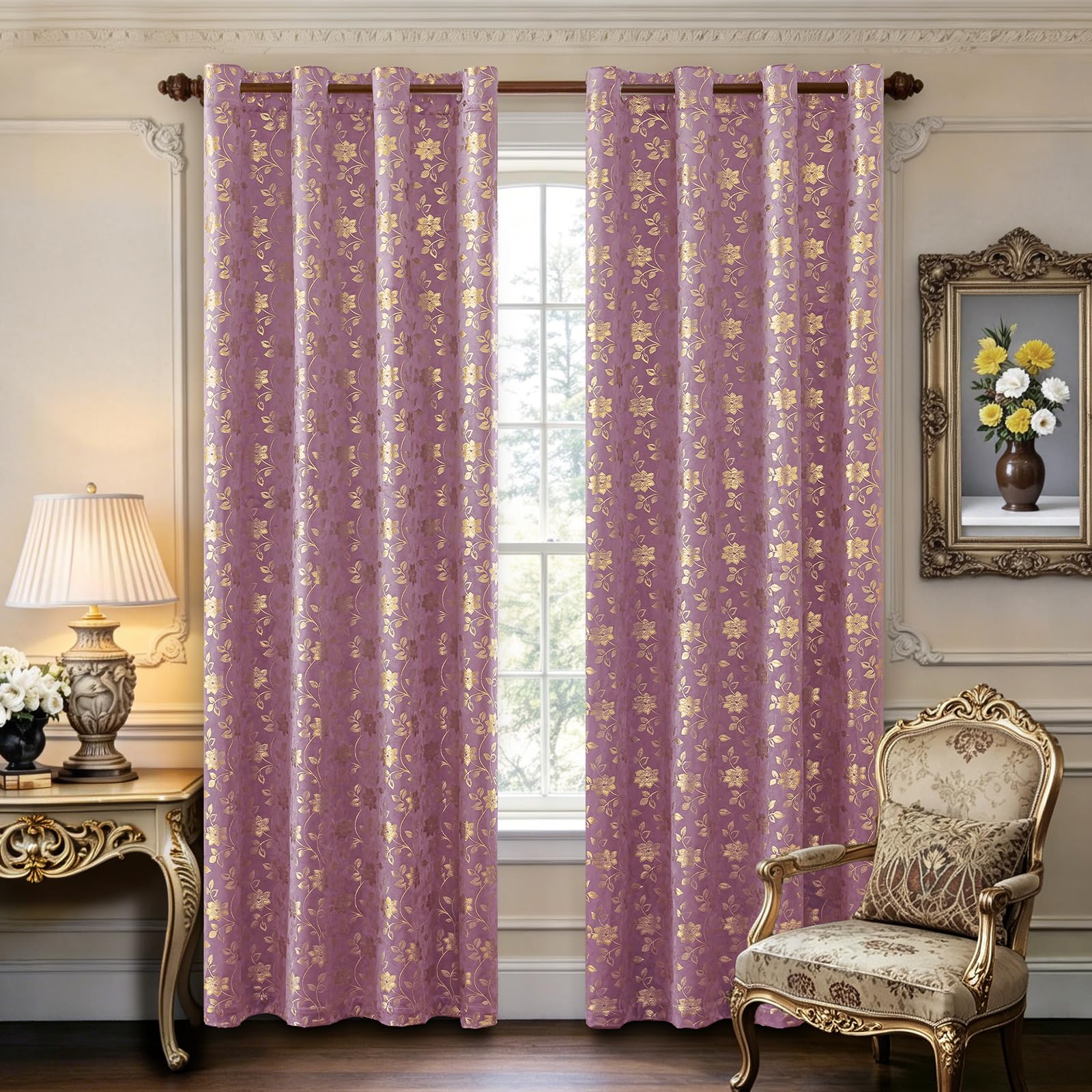 Ystyle Tende Oscuranti per Interni 2 Pezzi, 140x280 CM, Rosa | Tenda Floreale Vintage e Lussuosa, Tende Termiche Isolanti per Interni, Tdeali per Camera da Letto e Soggiorno