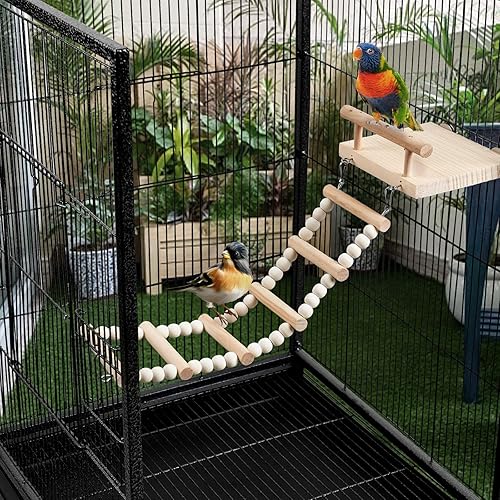 Miniatura 2 de Plataforma de perca de madera para pájaros con escalera de escalada, soporte de juego de loro, puente oscilante, juguetes para masticar periquitos,