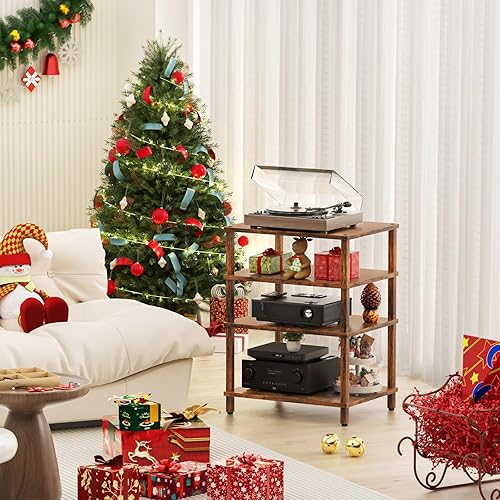 Miniatura 2 de Soporte para reproductor multimedia AV de 4 niveles, gabinete estéreo marrón, gabinete estéreo moderno, soporte de TV de madera, estante de consola