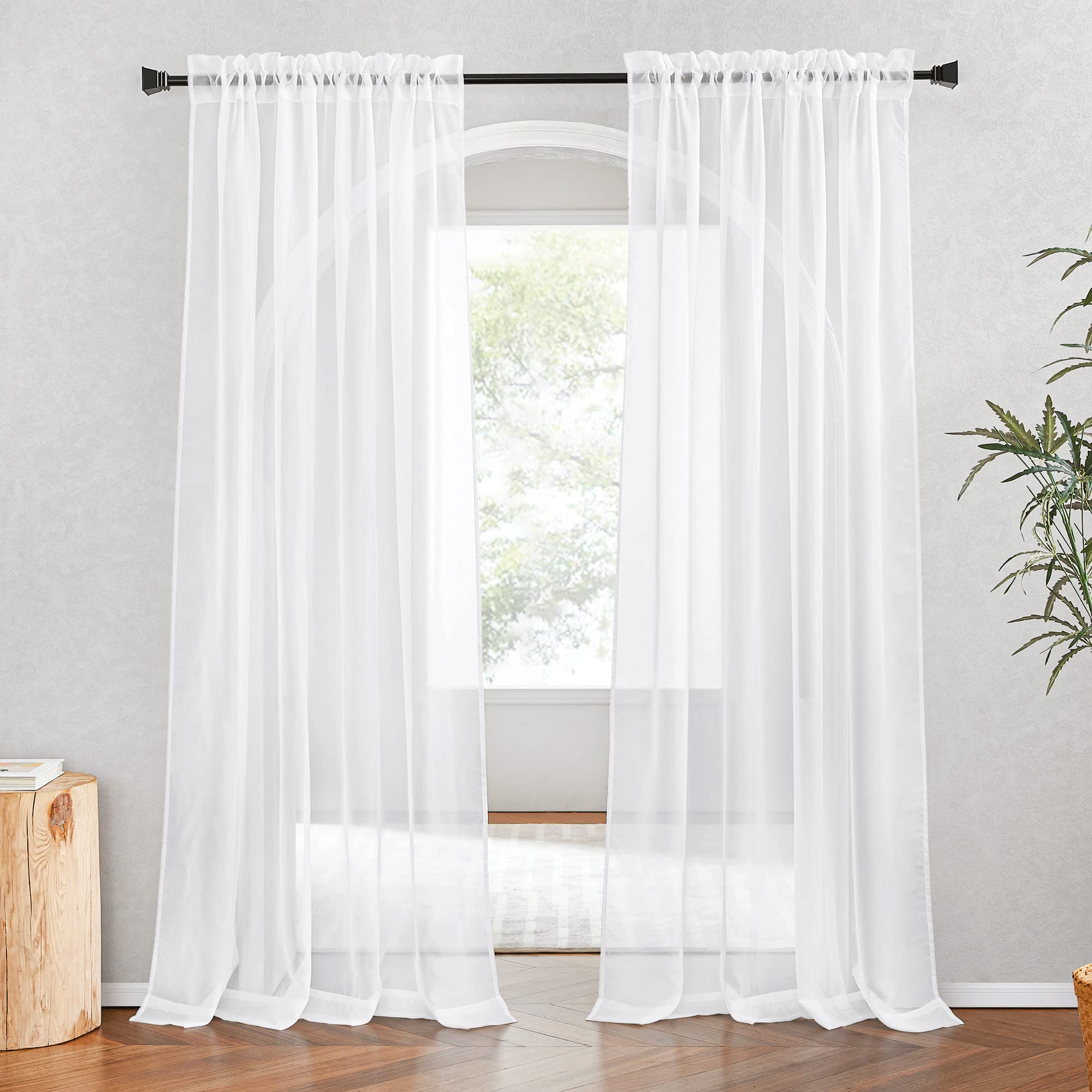 NICETOWN White Sheer Curtains 80 inches Long, Rod Pocket Chic Soft Voile Sheer Light Filtering Doorway Window Curtains & Drapes for Living Room/Porch, 2 Panels, White, W54 x L80