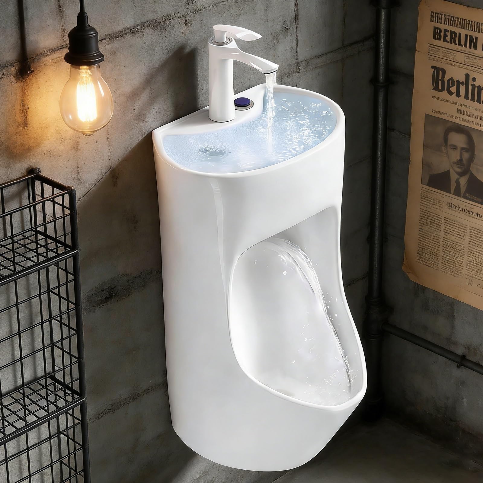 Orinal para hombre, de cerámica, para montar en la pared, con descarga para uso doméstico/comercial, ideal para escuelas, hoteles y centros comerciales, incluye accesorios (juego de 2)