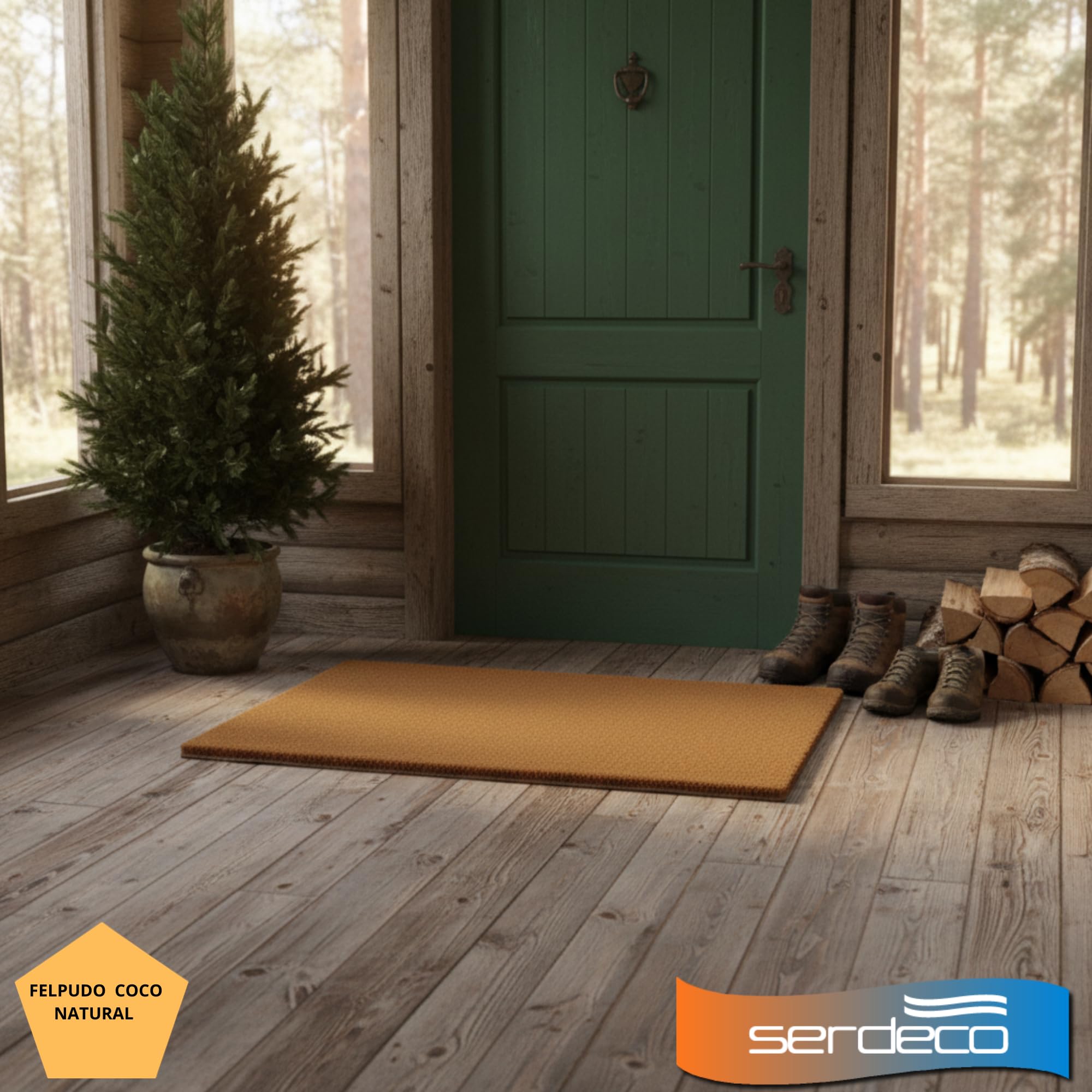 Zerbino in cocco naturale. Premium con bordo antiscivolo per interni ed esterni. (Naturale, 70 x 120 cm. 14 mm)