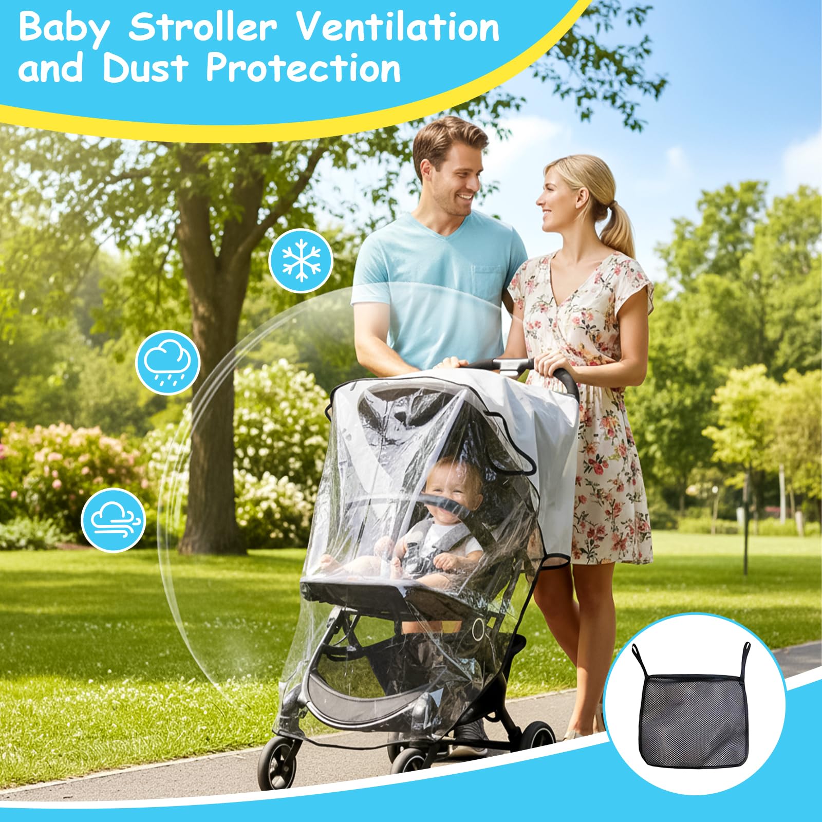 Plástico Lluvia de Silla Paseo Universal Protector de Lluvia para Carrito de Bebé Universal Funda Carro Bebe Universal para Cochecito Resistente al Viento, Lluvia y Nieve con Bolsa de Almacenamiento