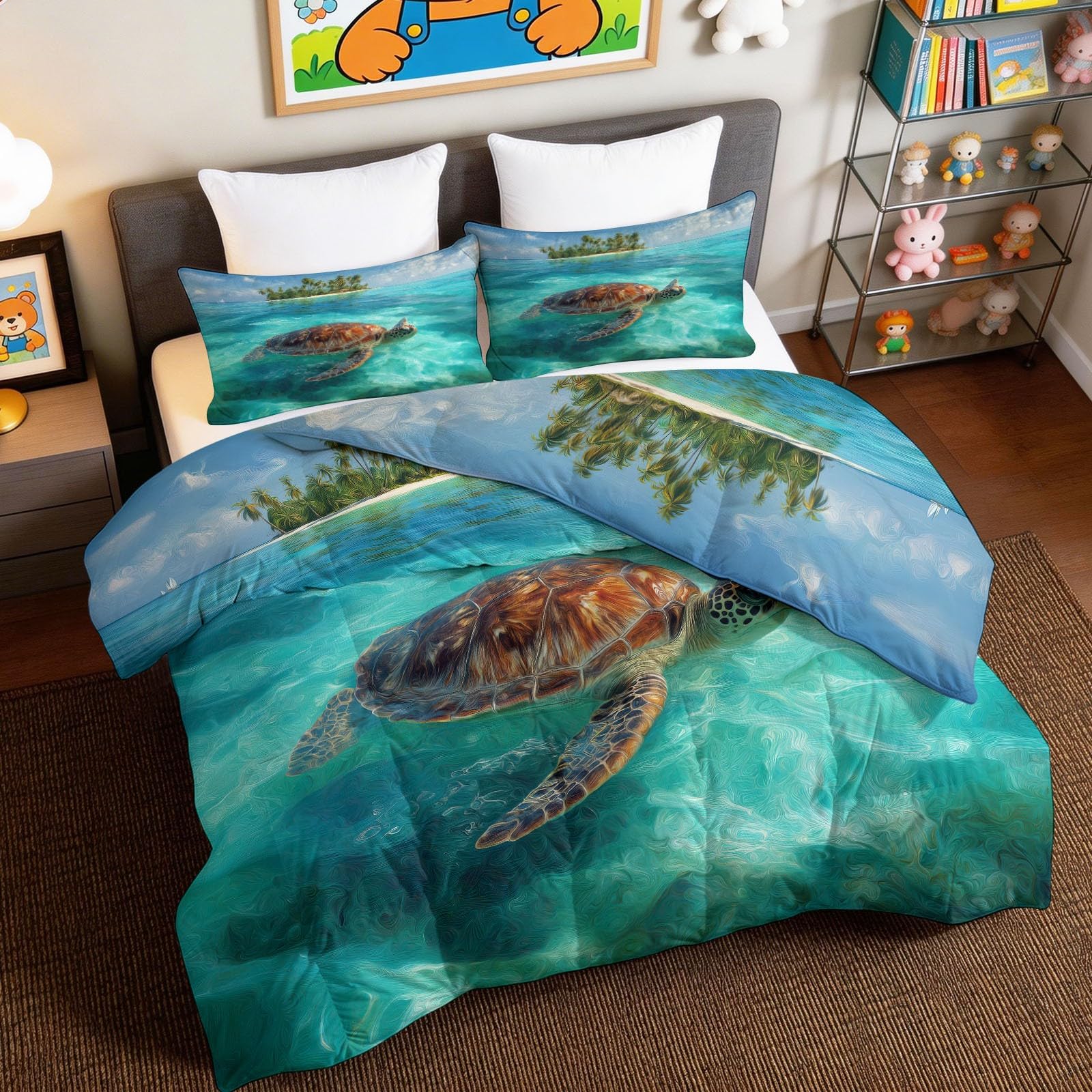 Edredón de animales marinos ligero y suave ideal para renovar el dormitorio en cualquier época