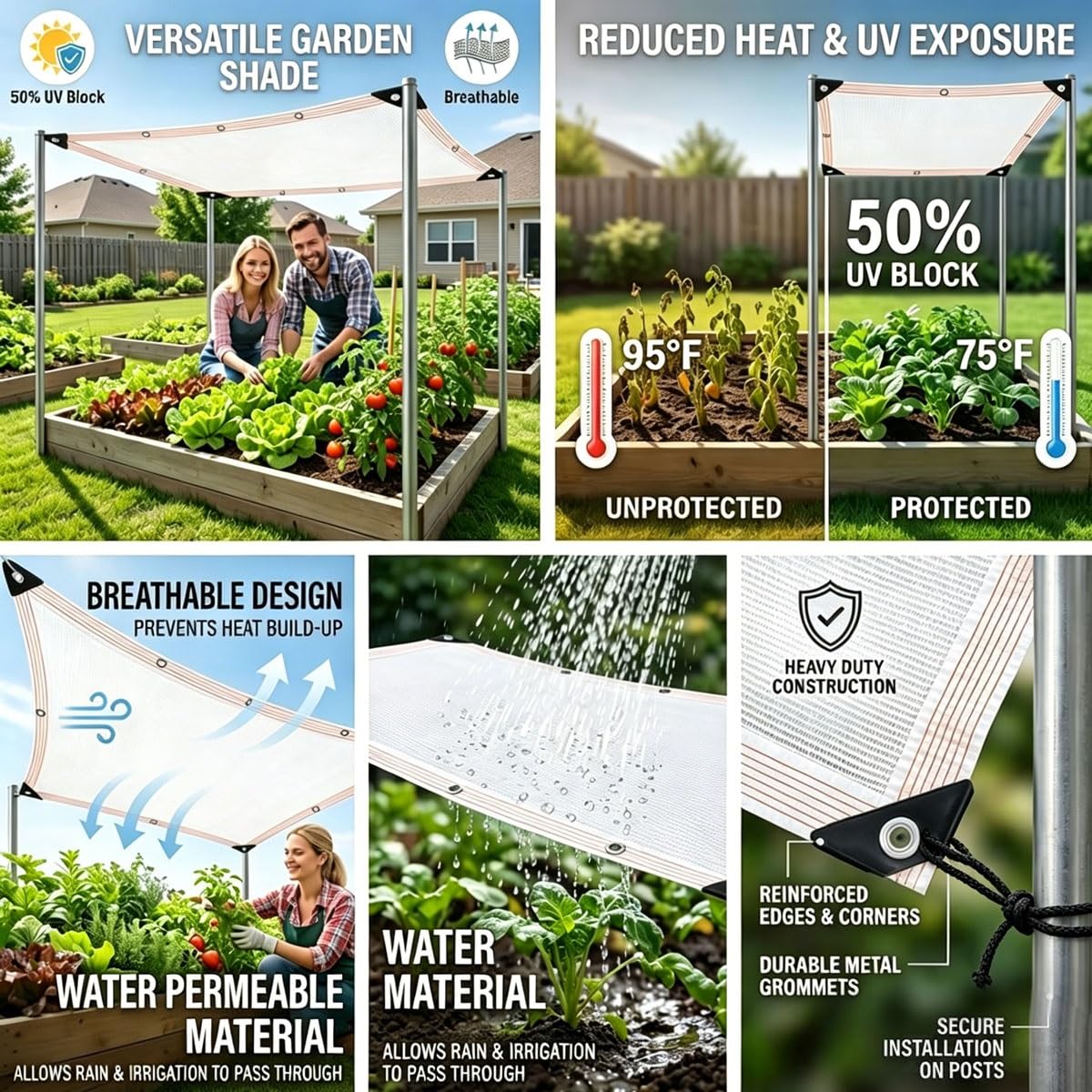 Rete Antigrandine per Orto con Occhielli, Rete Ombreggiante Bianca 50% Uv, Telo Ombreggiante Esterno Traspirante, Vele Ombreggianti Hdpe 5x5 3x3 3x4 per Gazebo Giardini Balcone Pollaio(4x5m)