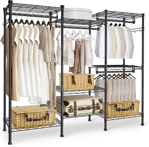 Hestiasko Perchero M3 de alambre resistente con 8 niveles de estantería de alambre ajustable y 4 varillas colgantes armario de metal independiente