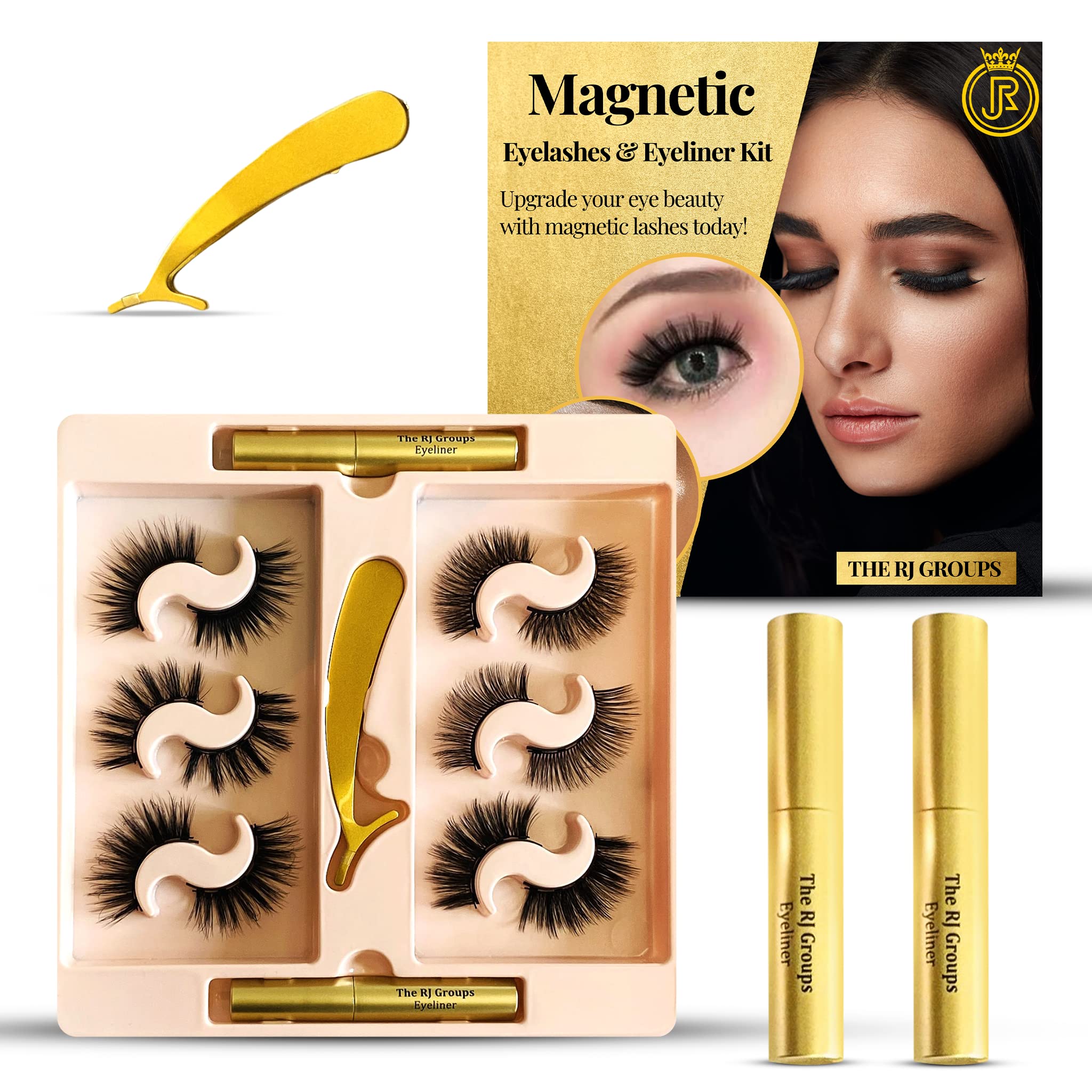 Lashes - Magnetic Eyelashes & Eyeliner Kit with 3D Style Natural-Looking Lashes | Waterproof, Reusable, and Easy Mess-Free Application | 6 Pairs False Eyelashes Included