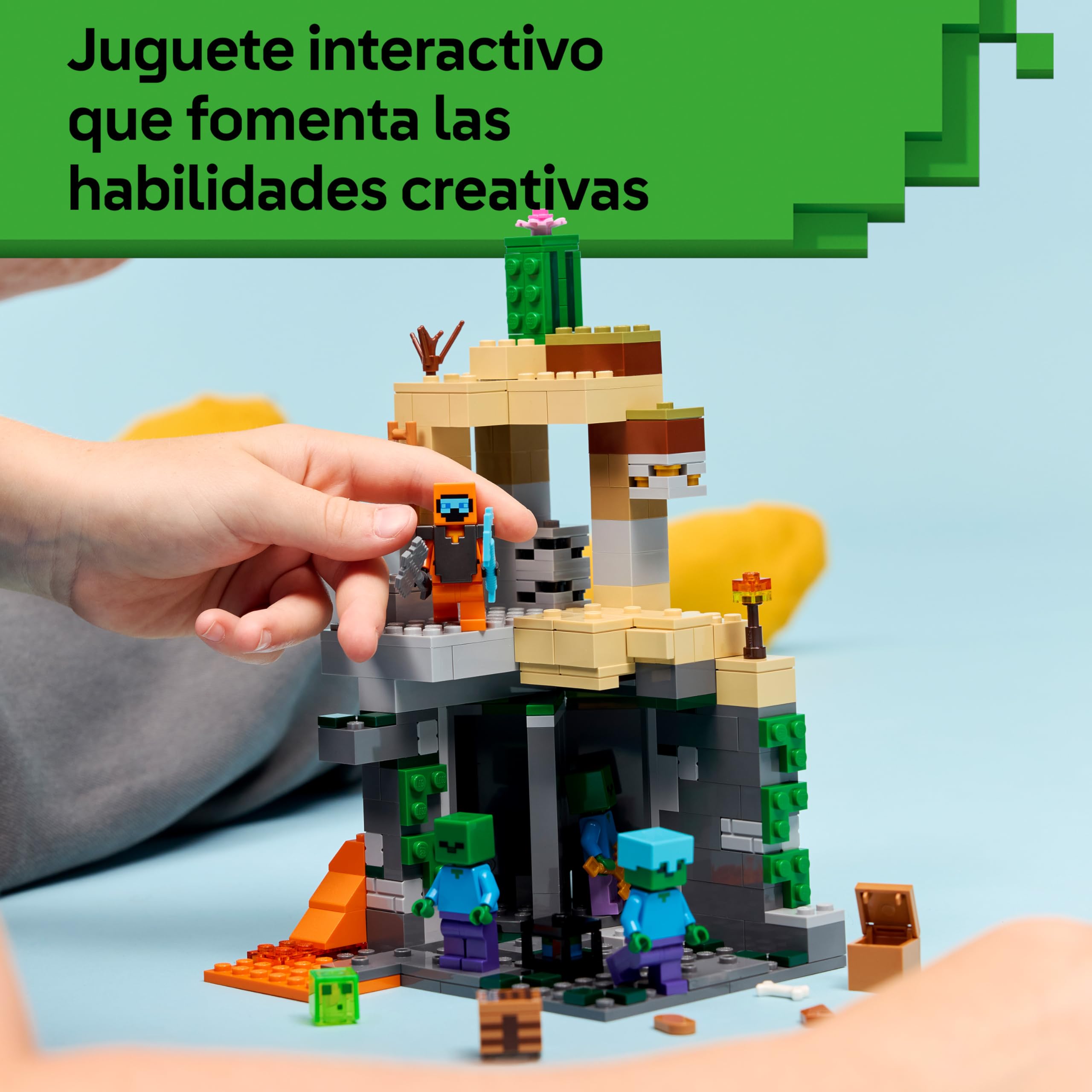 LEGO Minecraft La Mazmorra de Zombis - Juguete Interactivo con Minifigura de Errante, 3 Figuras de Zombis, Limo y Mesa de Trabajo - Regalo Gamer para Niños y Niñas de 8+ Años – 21587