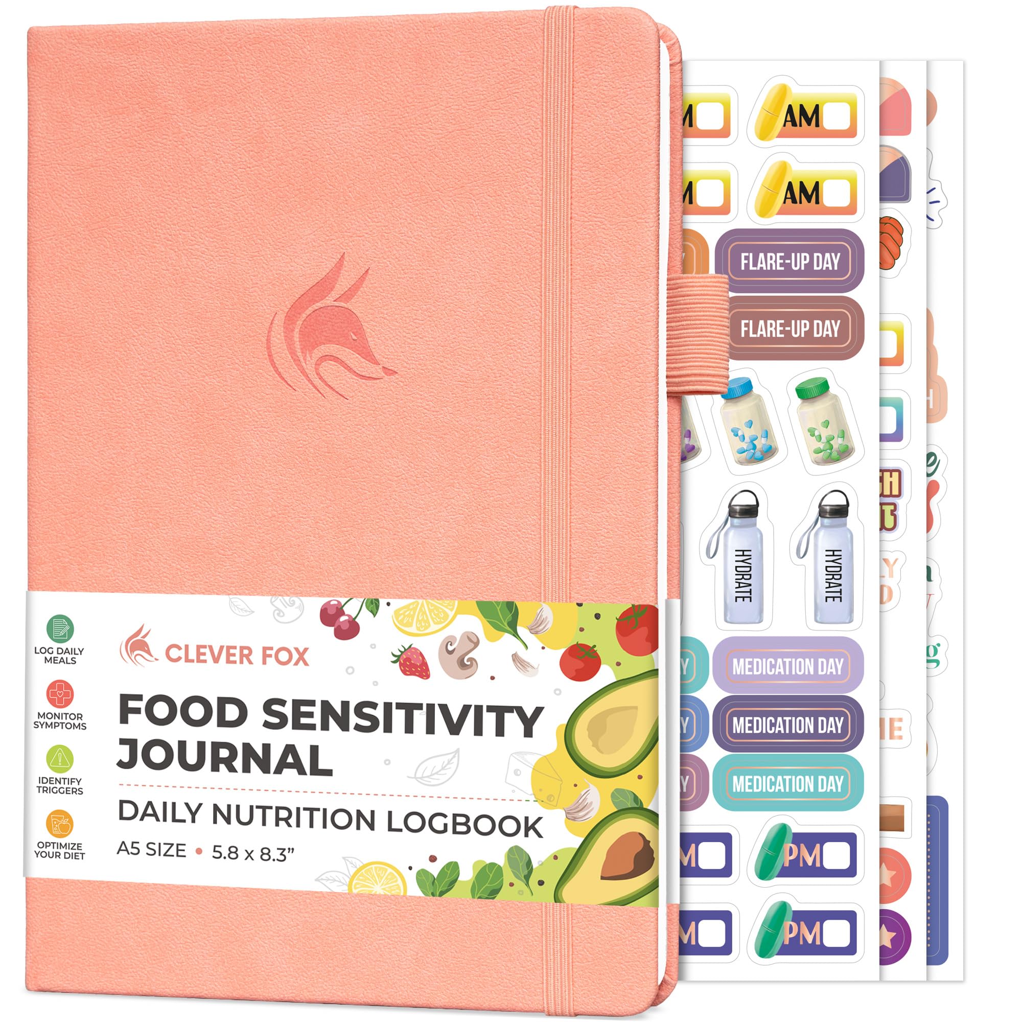 Clever Fox Food Sensitivity Journal – Daily Intolerance & Symptom Log for IBS, Diabetic, Low Fodmap, Elimination Diet – Health Tracker (Peach Pink)