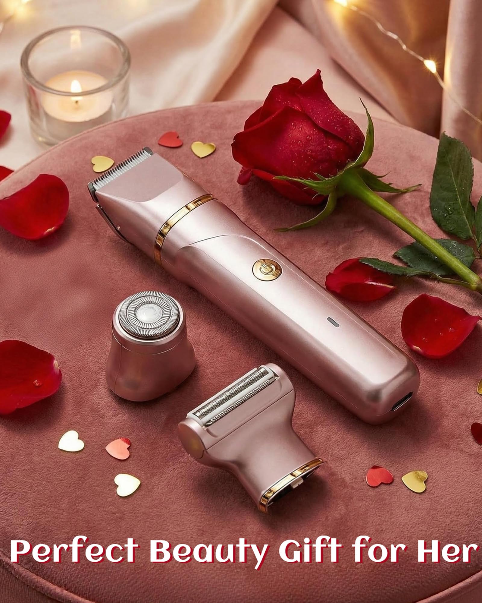 Rasoio da donna, 3 in 1, rasoio intimo da donna, depilatore per il viso da donna, rasoio elettrico da donna, per gambe, braccia e zona bikini, ricaricabile IPx7, impermeabile, trimmer da donna, oro