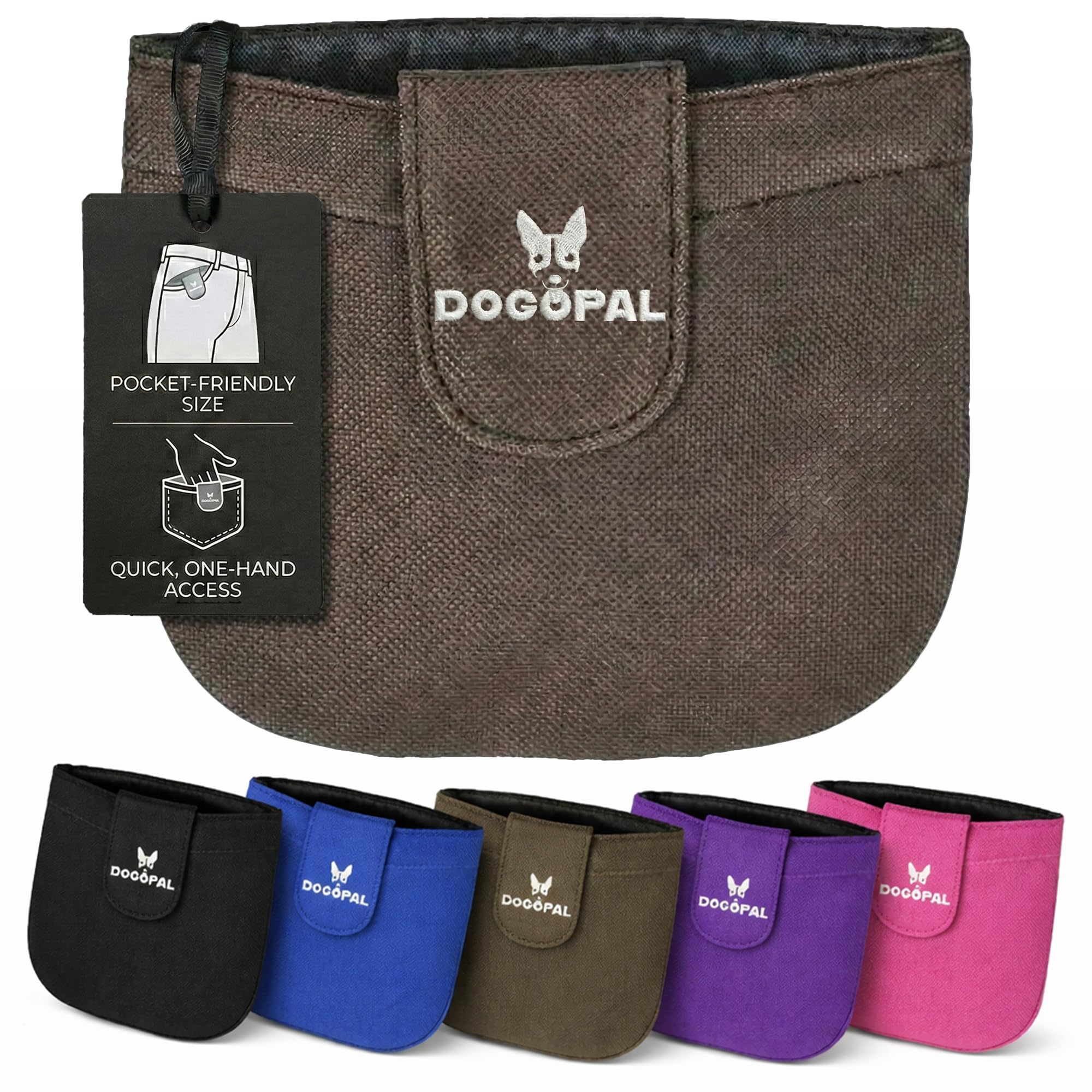 DOGOPAL Dog Treat Pouch for Training, Compact Pocket Treat Pouch with Magnetic Closure, Slim Dog Treat Bag and Treat Holder for Walks (Brown)