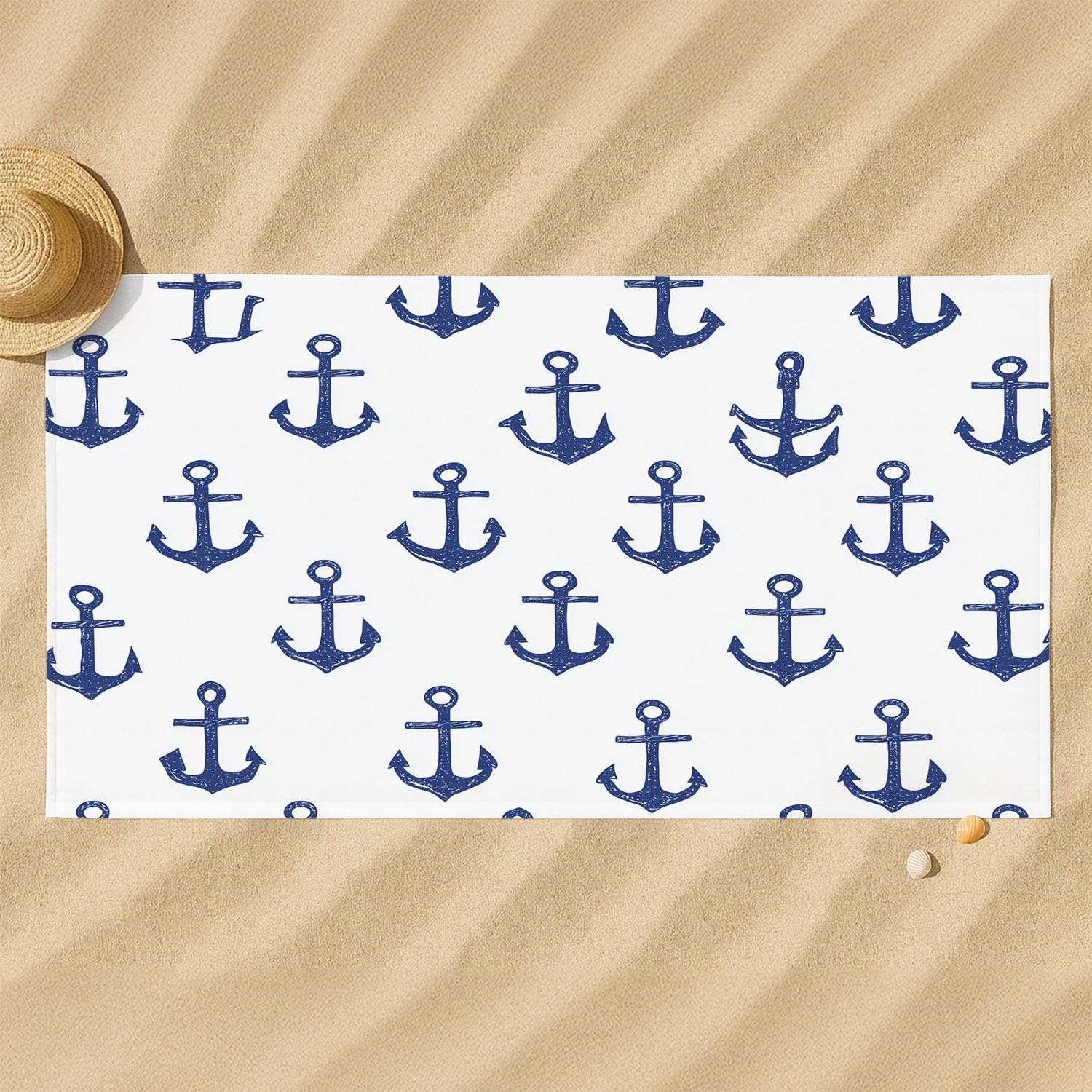 Toalla de playa moderna y minimalista, extra grande de microfibra de 200 x 100 cm, sin arena, secado rápido, fresca y tranquila, diseño náutico, toalla de playa con ancla azul, regalo ideal para