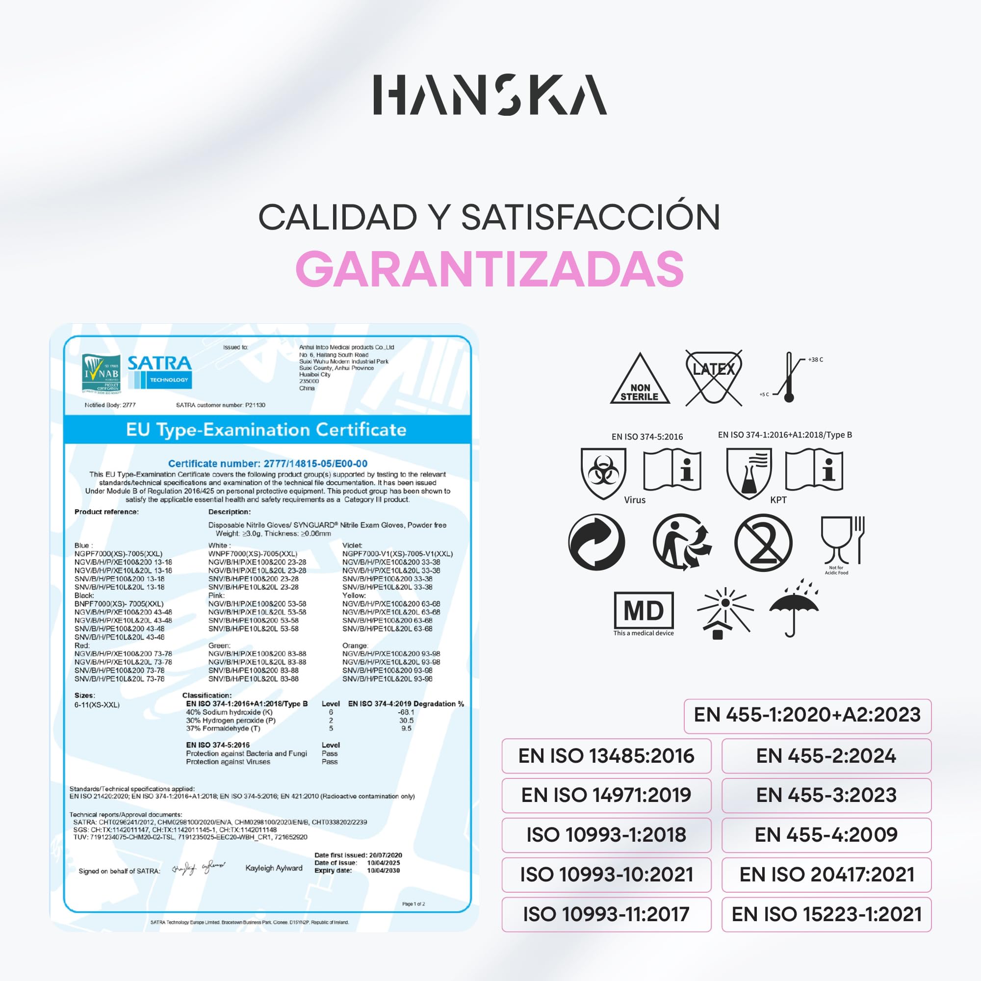 HANSKA 100 Guantes desechables de nitrilo rosas - Sin polvo - Desechables - Ambidiestros - No estériles - Base de goma - Apto para áreas médicas y manipulación de alimentos (100, S)