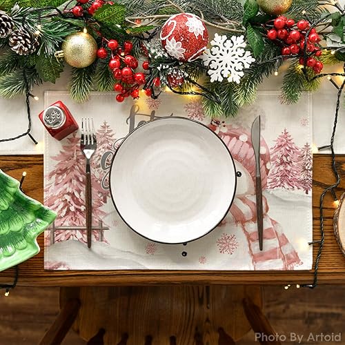 Miniatura 8 de Artoid Mode Juego de 6 manteles individuales de Navidad con diseño de árbol de Navidad Let It Snow Blue Snowman de 12 x 18 pulgadas para decoración