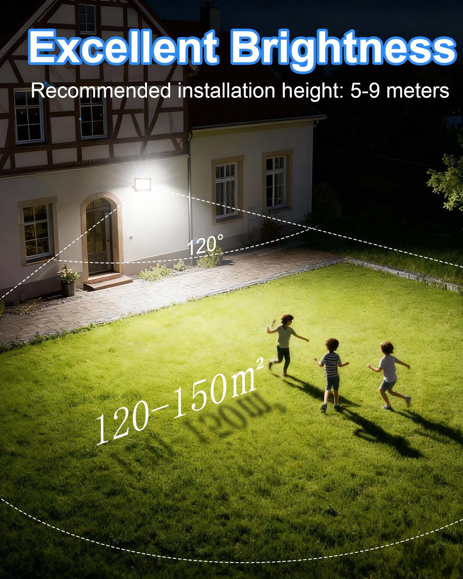 LED Strahler Außen 100W, 2 Stücke 10000LM Aussenstrahler Wasserdicht IP67, Superhell LED Scheinwerfer 6500K Kaltweiß, Außenstrahler AC 220-240V für Garten Terrasse Garage