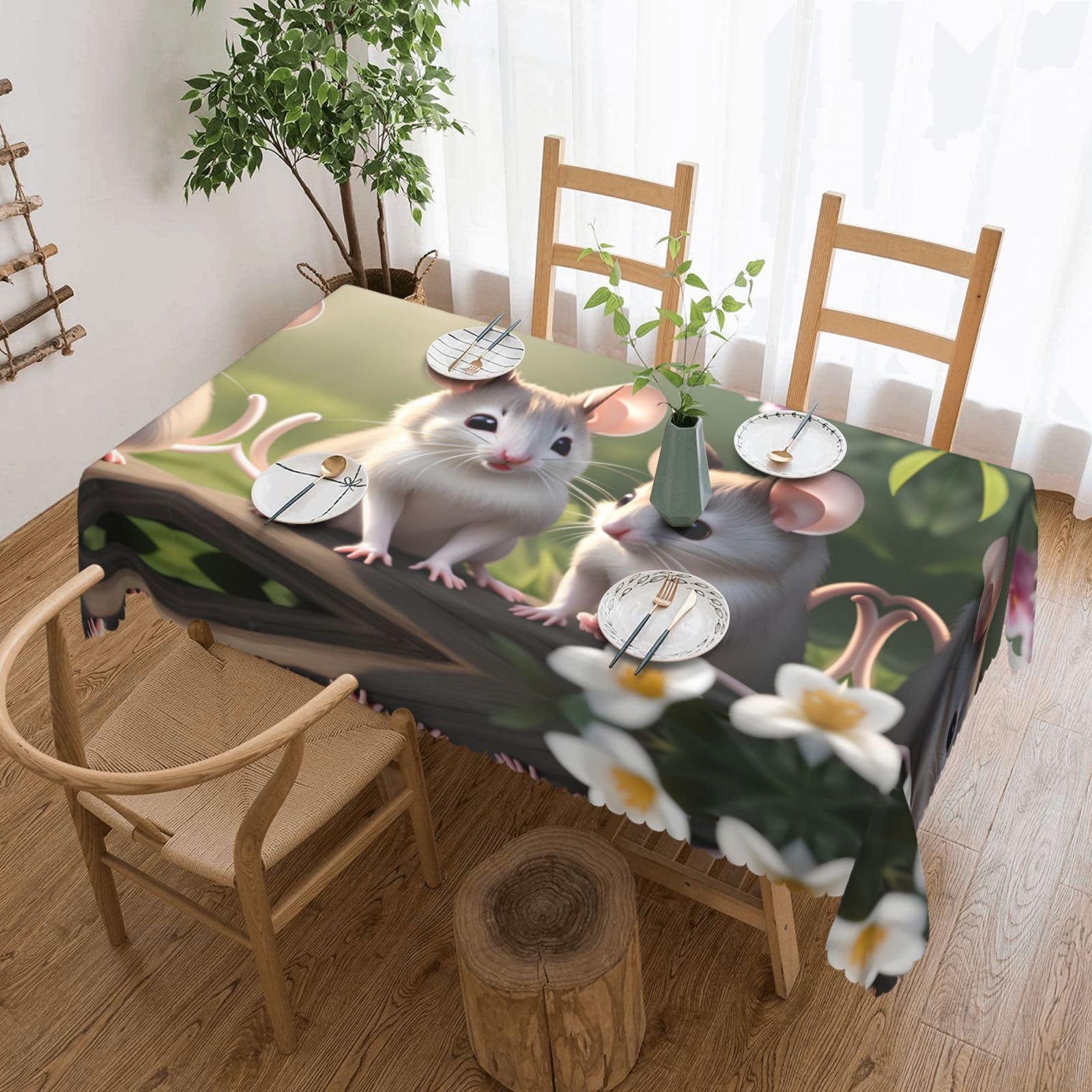 HLSBSSL Mouse in Love Patterned square lace tablecloth, wrinkle-resistant and durable, suitable for dining tables, parties, etc.