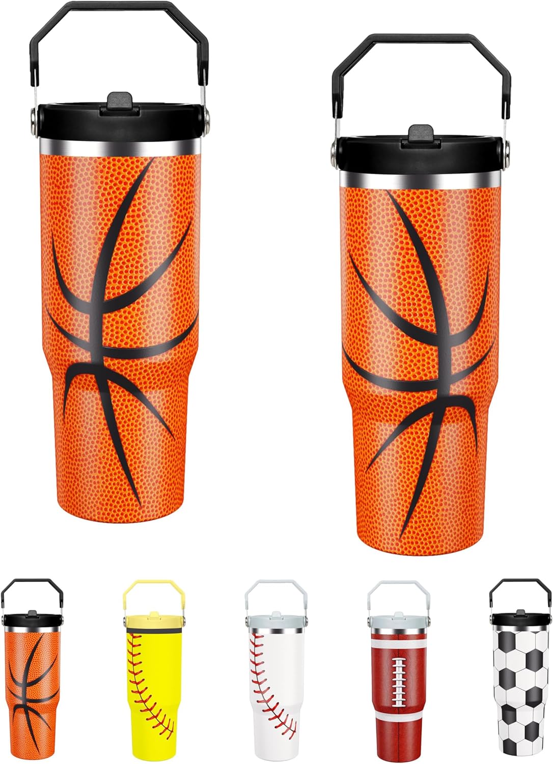 Softball Lover Gift 30 oz Flip Straw Tumbler with Top Handle Softball Pattern BPA-Free Leak Proof Stainless Steel Insulated Vacuum Flip Top Water Bottle for Sporting Working