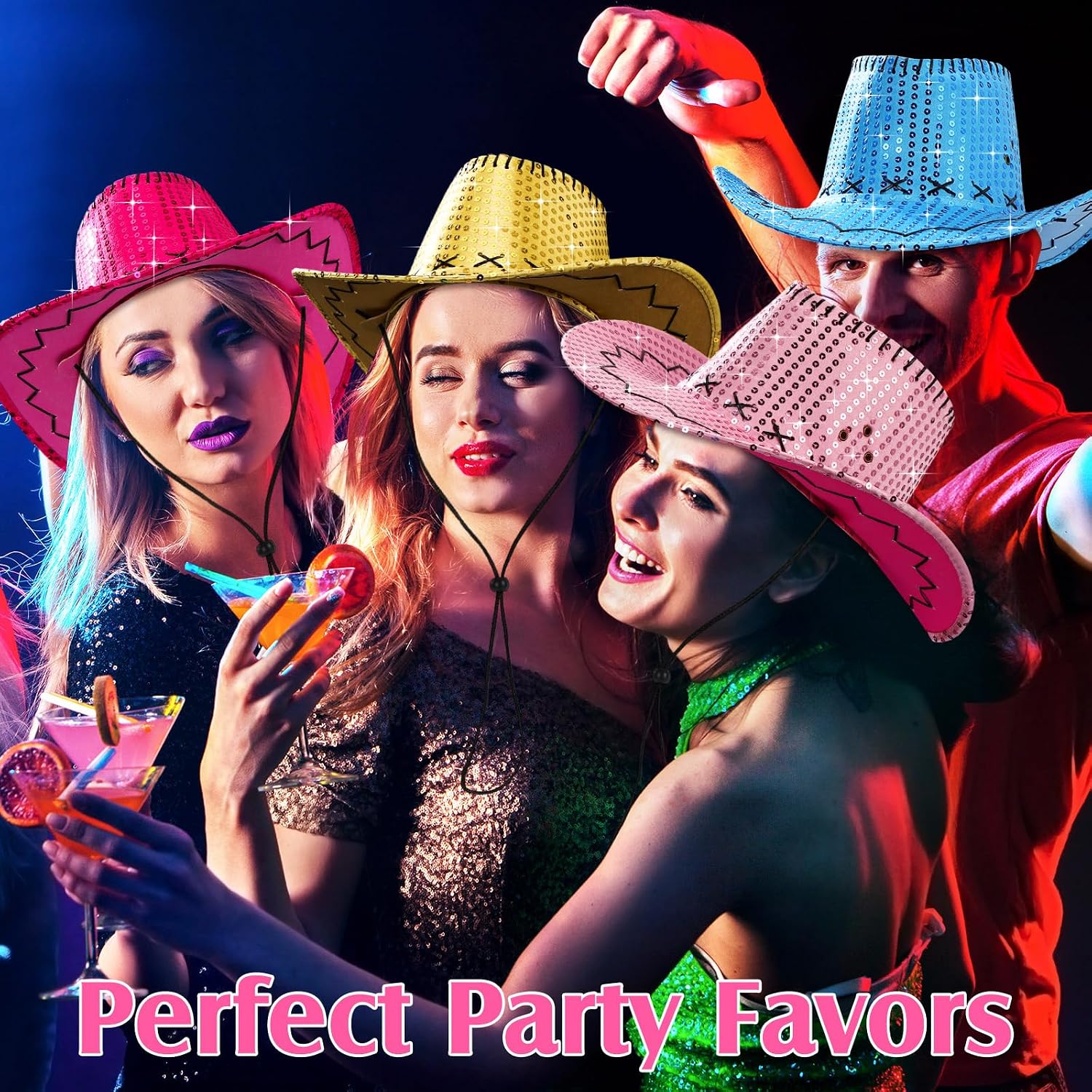 Zhanmai 12 Pcs Cowboy Hat & Bandana Set Western Costume Accessories for Cowboy Party Bulk Favors for Theme Party image 4