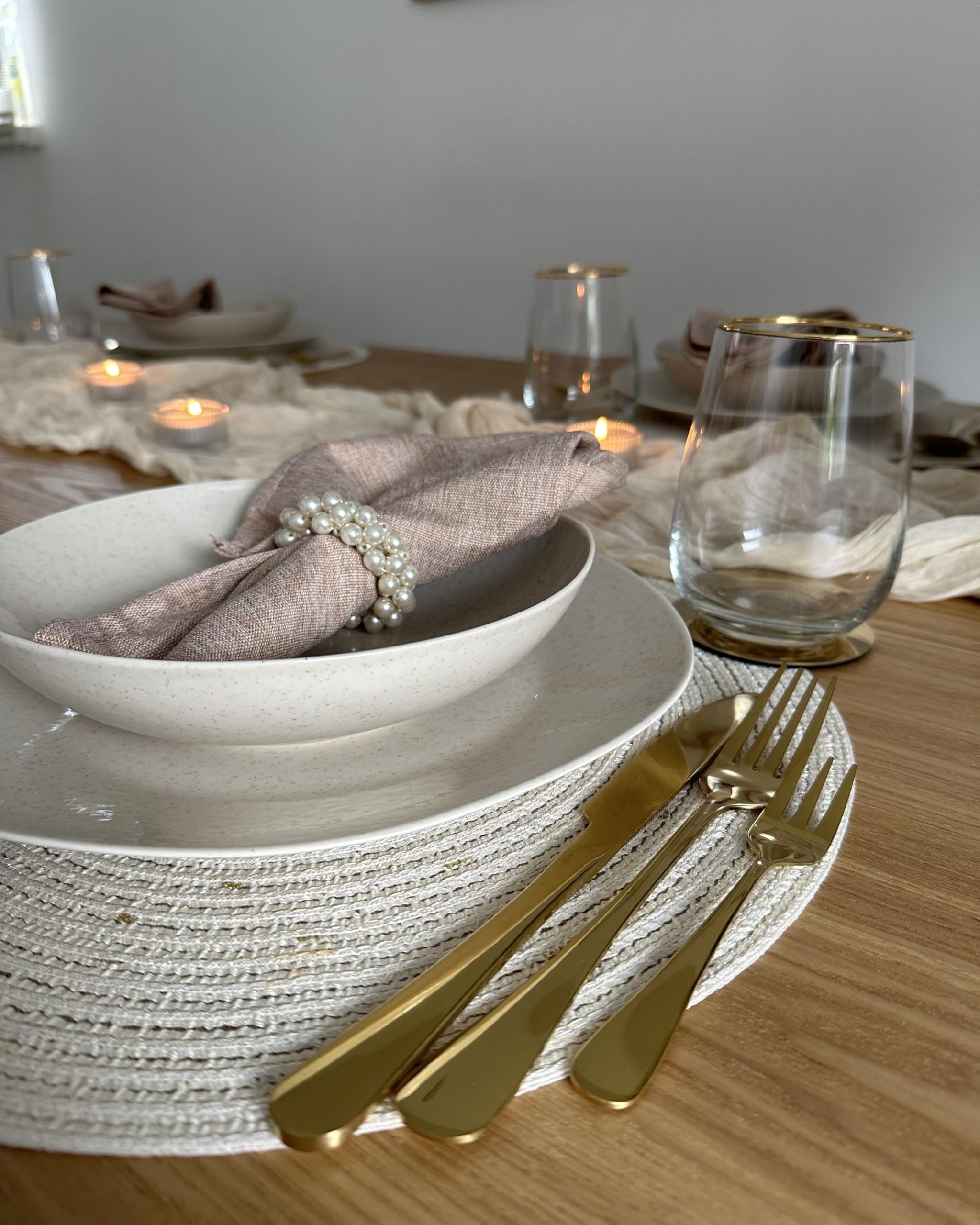 Modernes Besteck Set 30-teilig für 6 Personen Messer Gabel Löffel Teelöffel Kuchengabel Edelstahl Gold Fusilli
