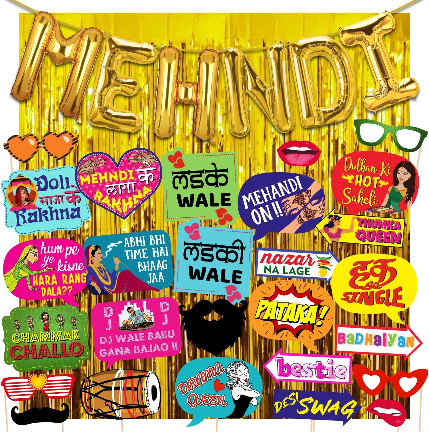 30 Pcs Mehndi Combo Props for Wedding, Haldi, Bride - Mehndi Props for Photoshoot